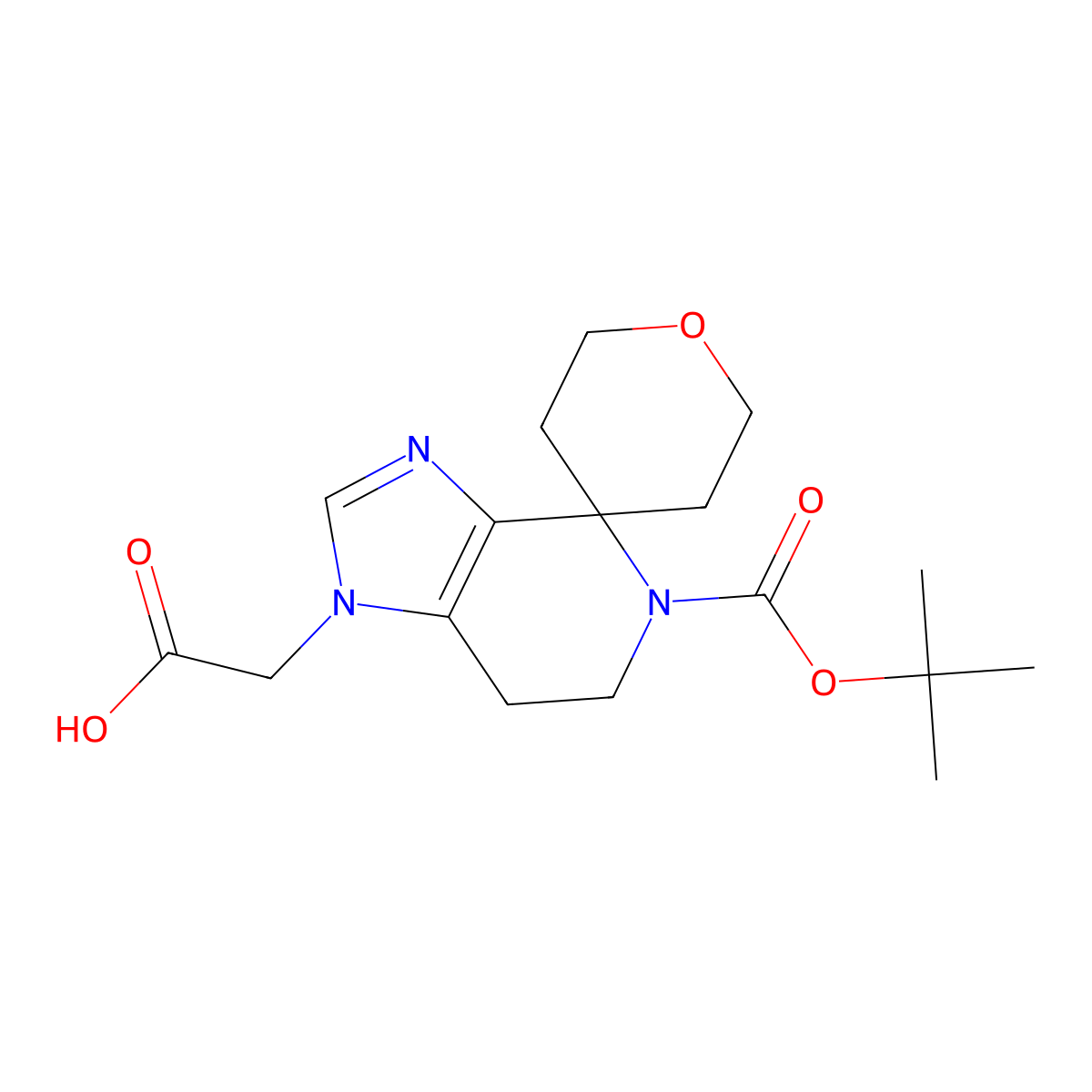 2-{5-[(Tert-butoxy)carbonyl]-1,5,6,7-tetrahydrospiro[imidazo[4,5-c]pyridine-4,4'-oxan]-1-yl}acetic acid molecular structure, CAS 2243504-20-1