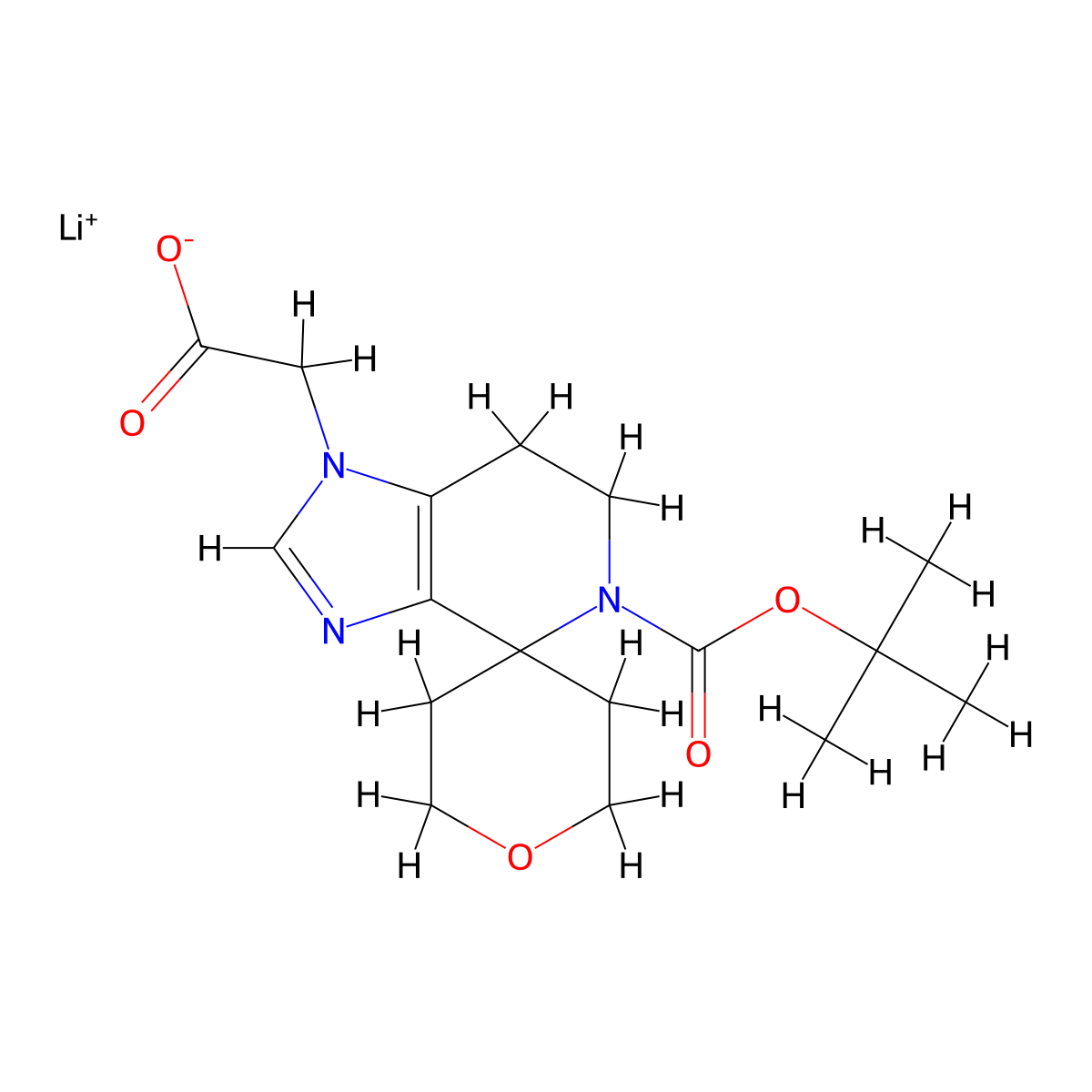 Lithium(1+) ion 2-{5-[(tert-butoxy)carbonyl]-1,5,6,7-tetrahydrospiro[imidazo[4,5-c]pyridine-4,4'-oxane]-1-yl}acetate molecular structure, CAS 2243504-21-2