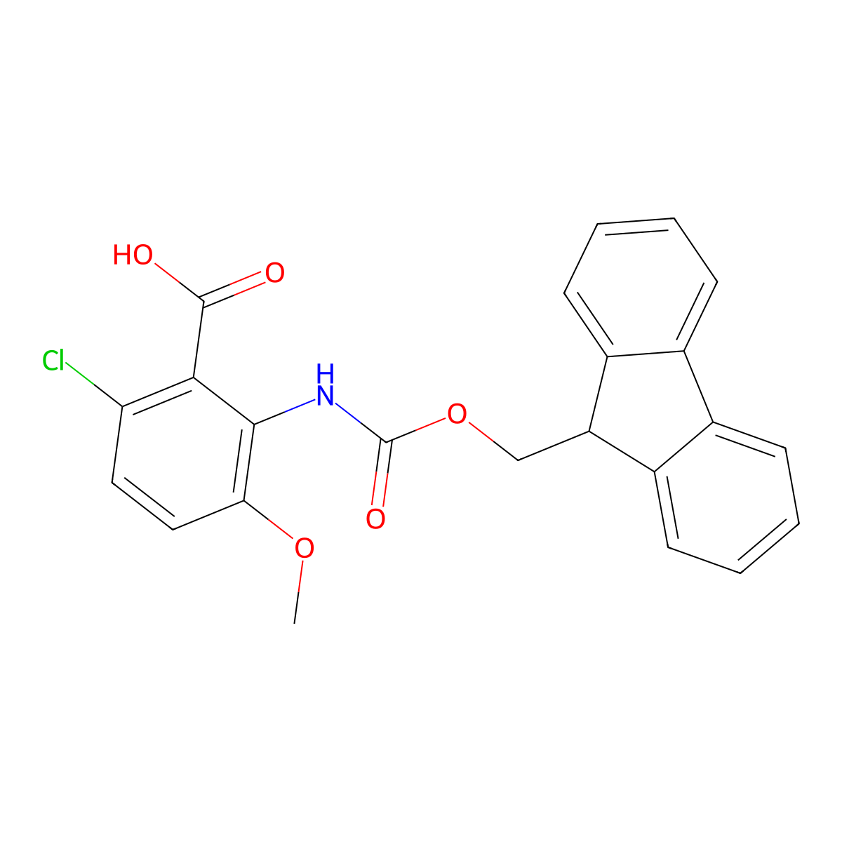6-chloro-2-({[(9H-fluoren-9-yl)methoxy]carbonyl}amino)-3-methoxybenzoic acid molecular structure, CAS 2243504-26-7