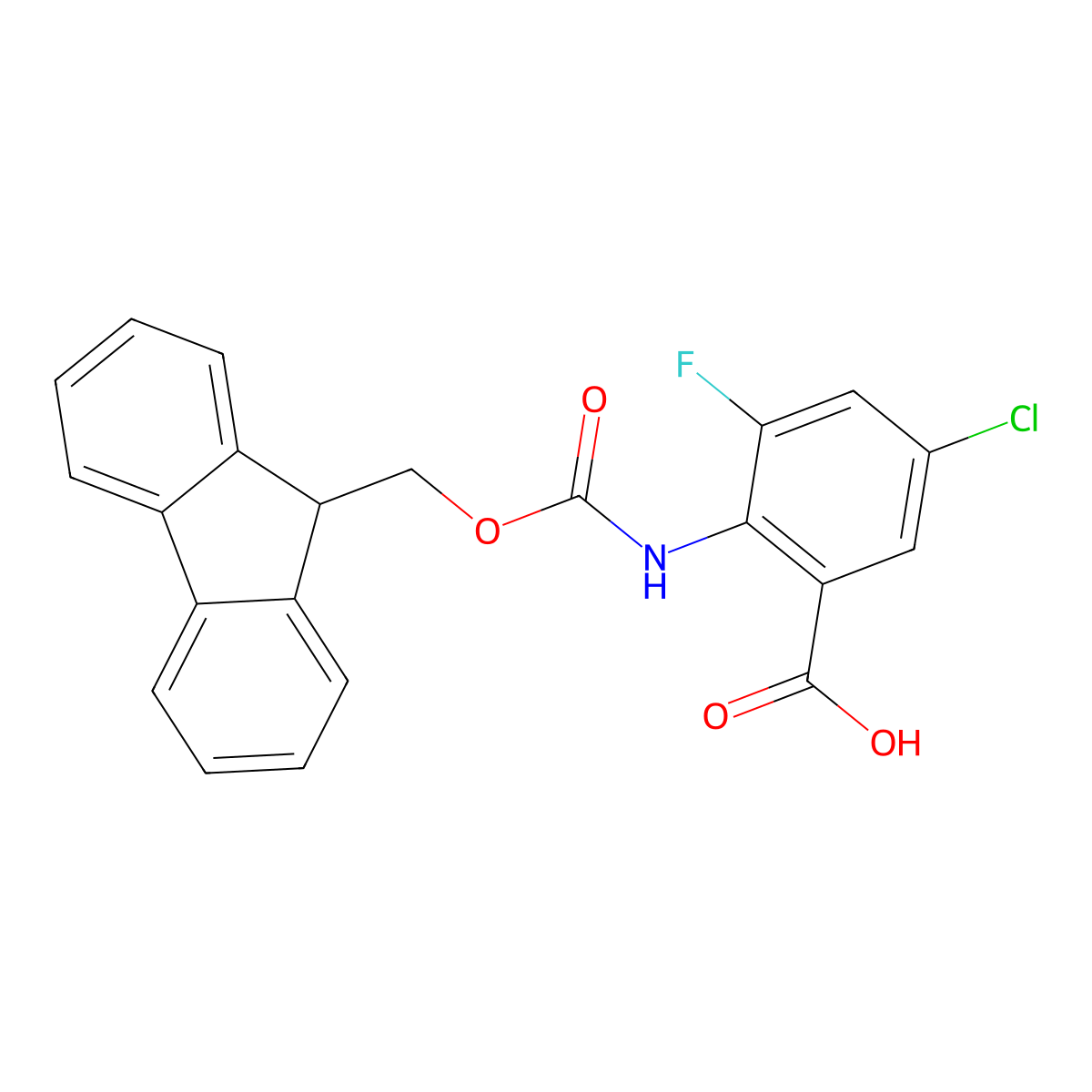 5-chloro-2-({[(9H-fluoren-9-yl)methoxy]carbonyl}amino)-3-fluorobenzoic acid molecular structure, CAS 2243504-29-0