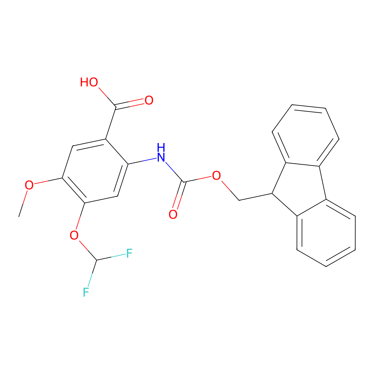 4-(difluoromethoxy)-2-({[(9H-fluoren-9-yl)methoxy]carbonyl}amino)-5-methoxybenzoic acid molecular structure, CAS 2243504-30-3