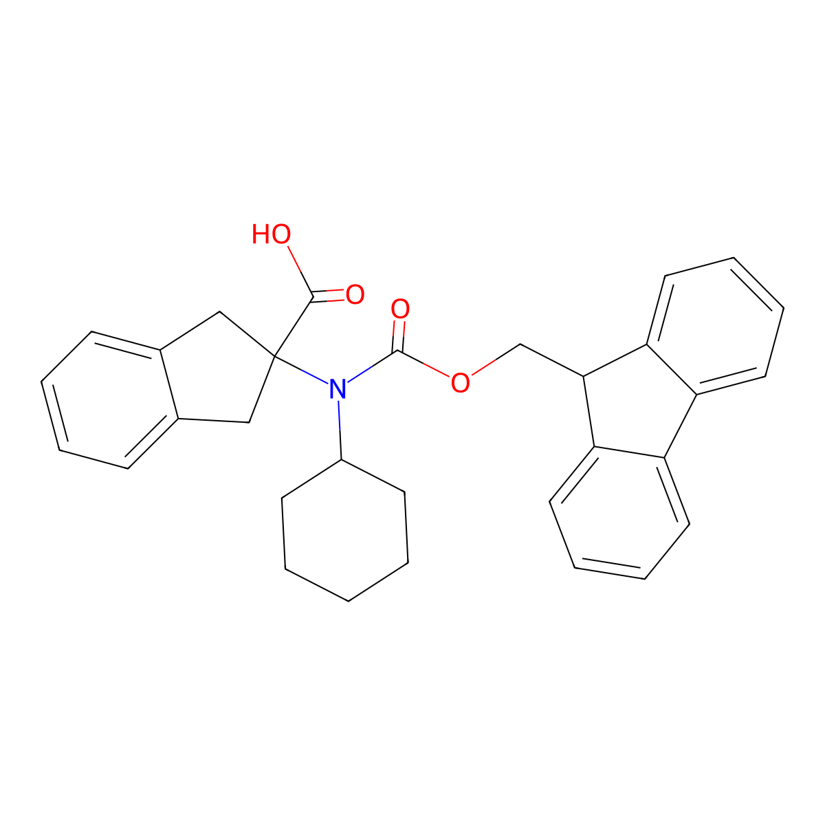 2-[cyclohexyl({[(9H-fluoren-9-yl)methoxy]carbonyl})amino]-2,3-dihydro-1H-indene-2-carboxylic acid molecular structure, CAS 2243504-47-2