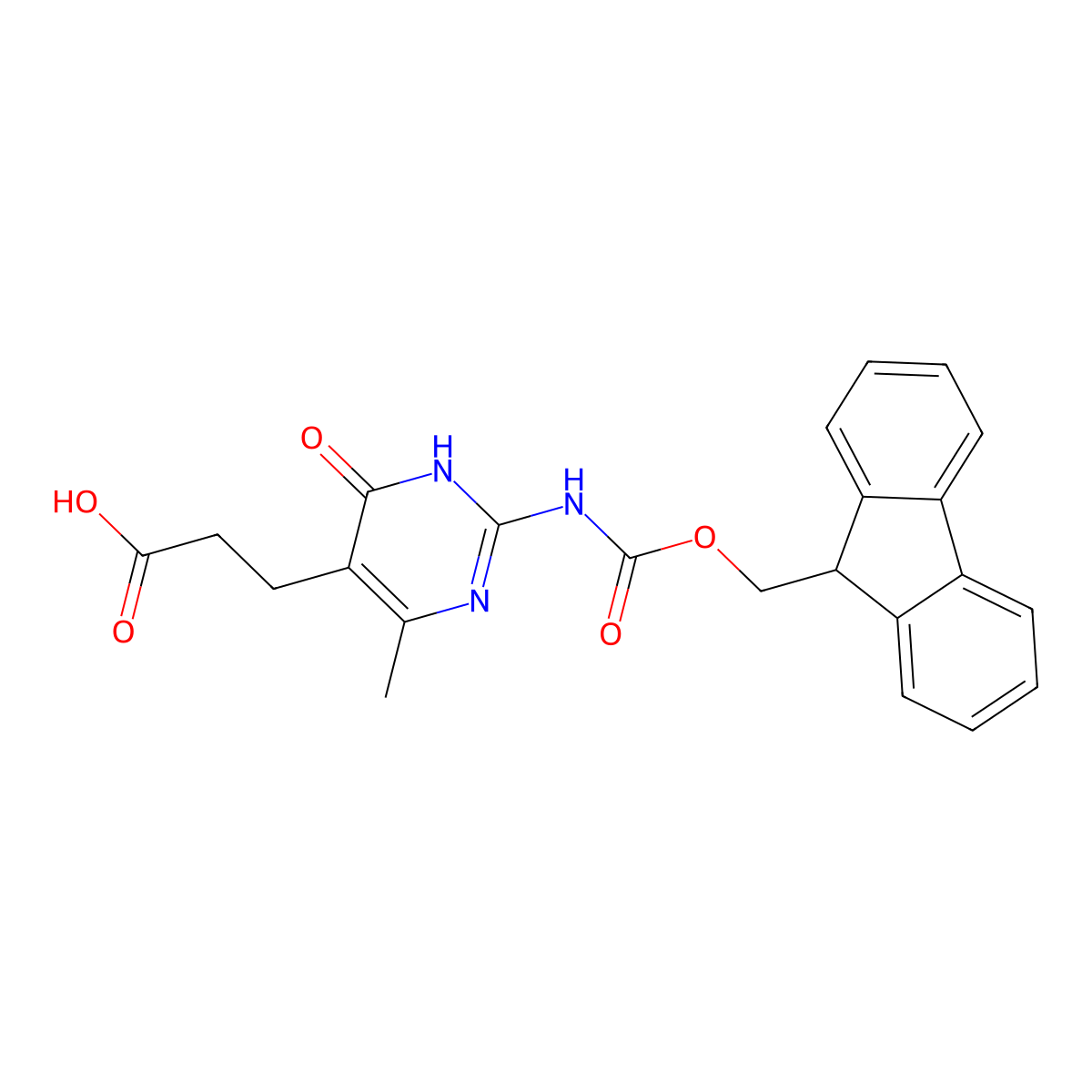 3-[2-({[(9H-fluoren-9-yl)methoxy]carbonyl}amino)-6-methyl-4-oxo-1,4-dihydropyrimidin-5-yl]propanoic acid molecular structure, CAS 2243504-49-4