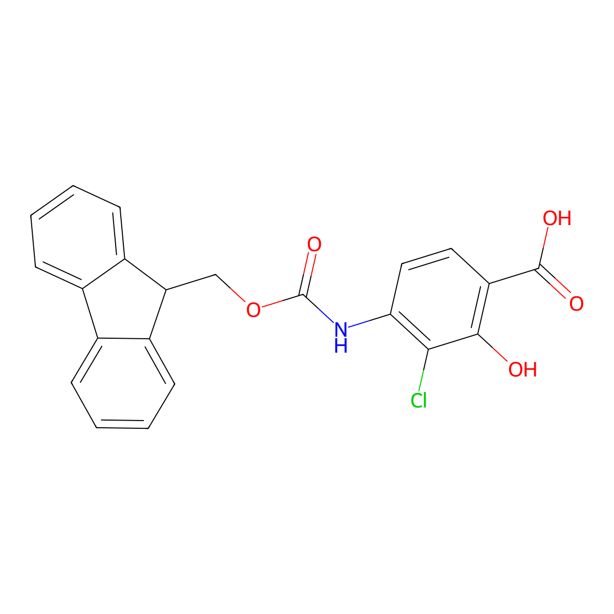 3-chloro-4-({[(9H-fluoren-9-yl)methoxy]carbonyl}amino)-2-hydroxybenzoic acid molecular structure, CAS 2243504-57-4