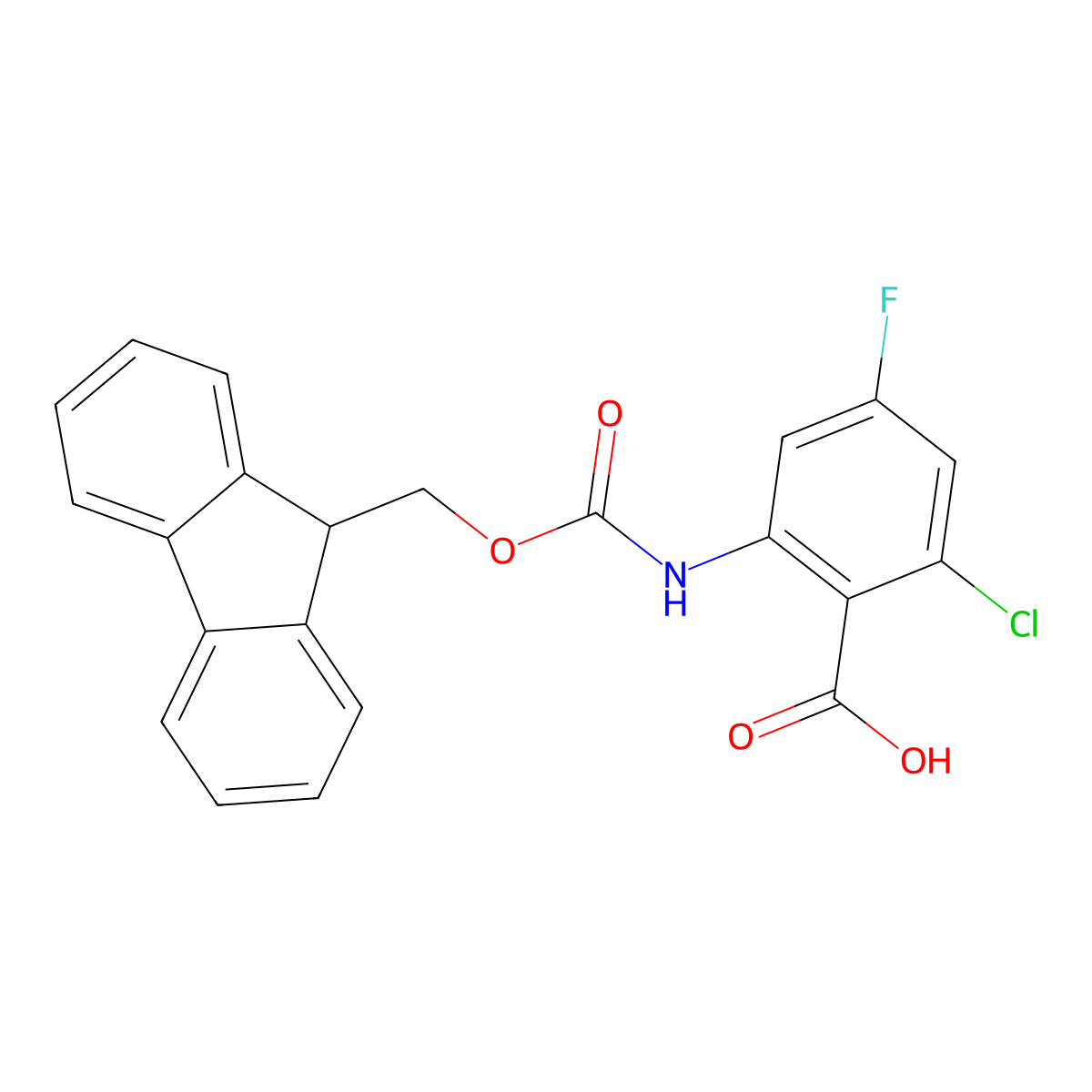 2-chloro-6-({[(9H-fluoren-9-yl)methoxy]carbonyl}amino)-4-fluorobenzoic acid molecular structure, CAS 2243504-61-0