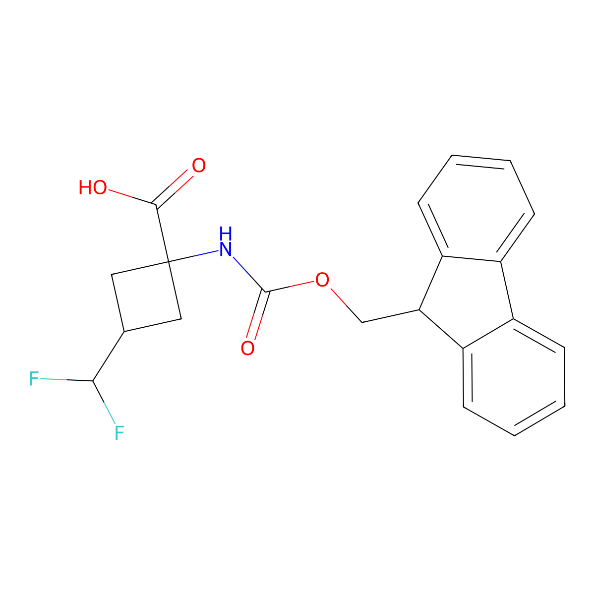 1-((((9H-Fluoren-9-yl)methoxy)carbonyl)amino)-3-(difluoromethyl)cyclobutane-1-carboxylic acid molecular structure, CAS 2243504-96-1