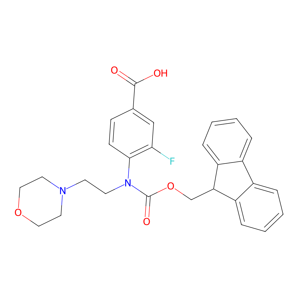 4-({[(9H-fluoren-9-yl)methoxy]carbonyl}[2-(morpholin-4-yl)ethyl]amino)-3-fluorobenzoic acid molecular structure, CAS 2243504-99-4