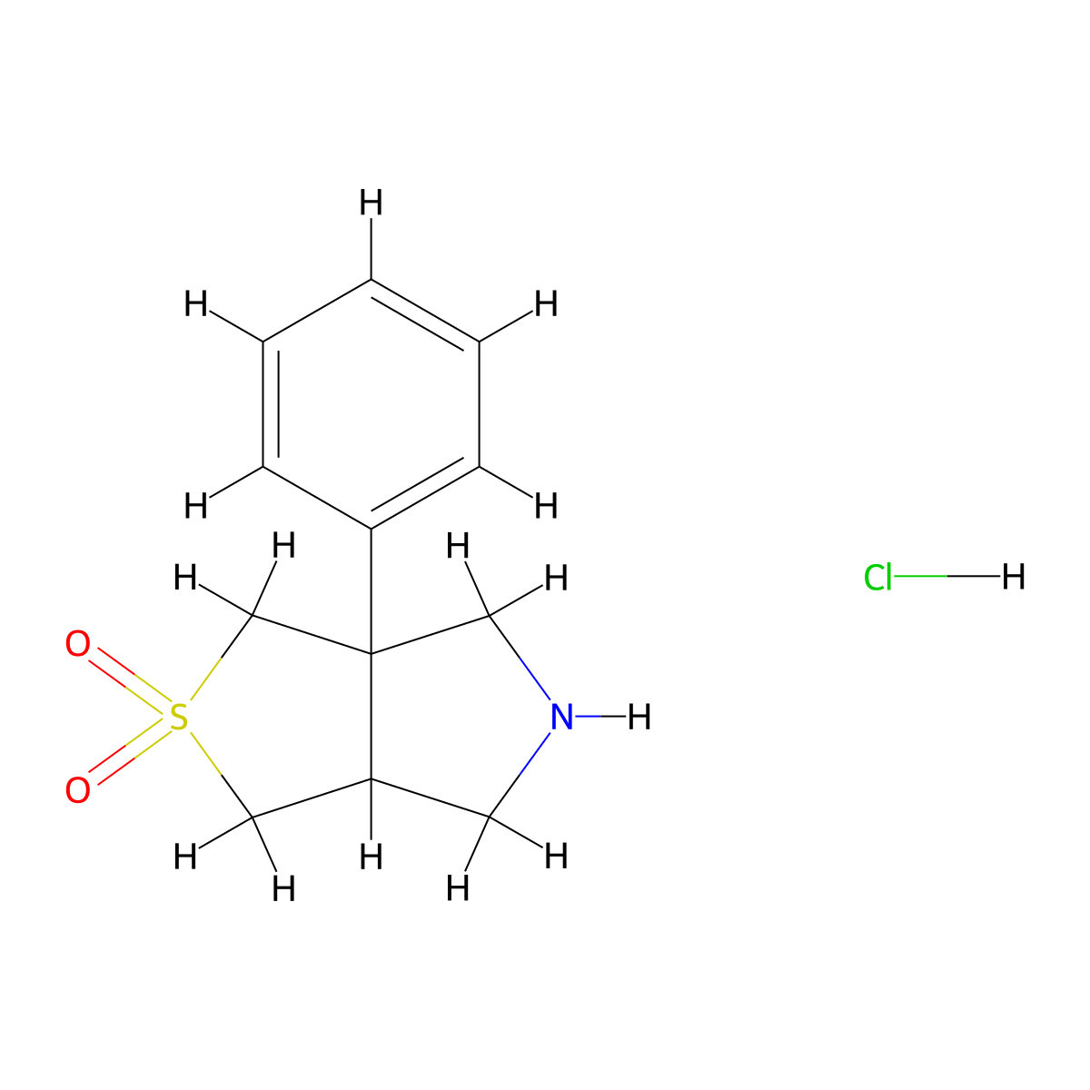 3a-phenyl-hexahydro-1H-2lambda6-thieno[3,4-c]pyrrole-2,2-dione hydrochloride molecular structure, CAS 2243505-01-1