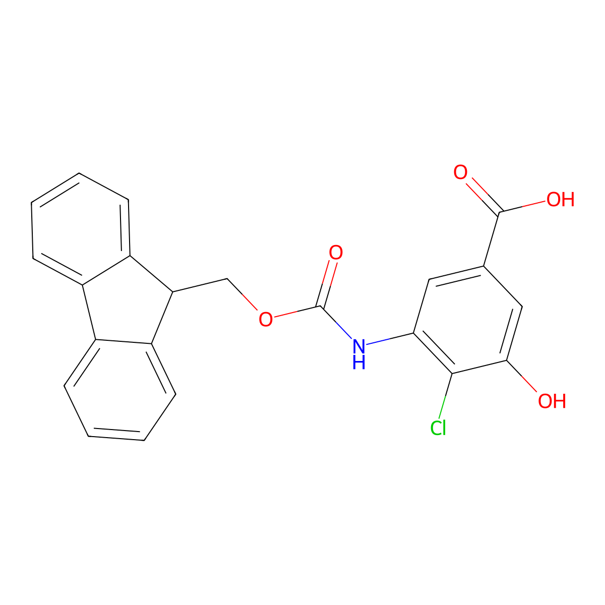 4-chloro-3-({[(9H-fluoren-9-yl)methoxy]carbonyl}amino)-5-hydroxybenzoic acid molecular structure, CAS 2243505-06-6
