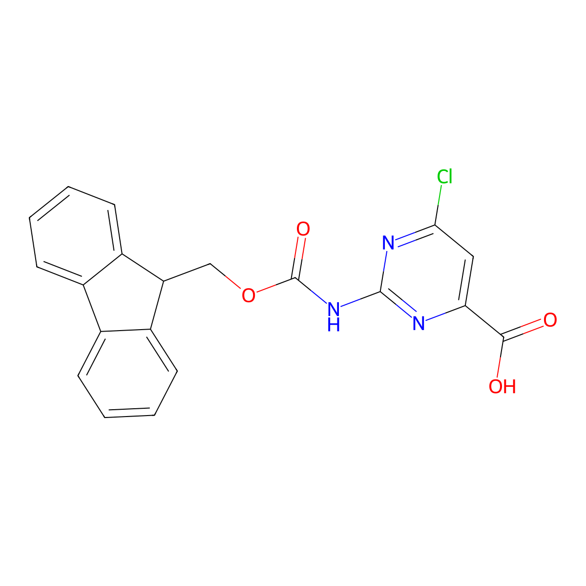 6-chloro-2-({[(9H-fluoren-9-yl)methoxy]carbonyl}amino)pyrimidine-4-carboxylic acid molecular structure, CAS 2243505-10-2
