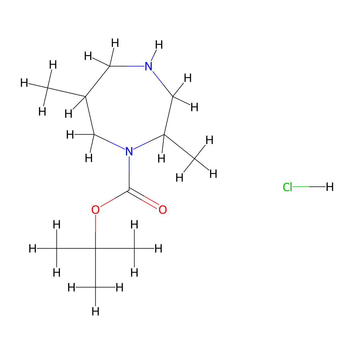Tert-butyl 2,6-dimethyl-1,4-diazepane-1-carboxylate hydrochloride molecular structure, CAS 2243505-39-5