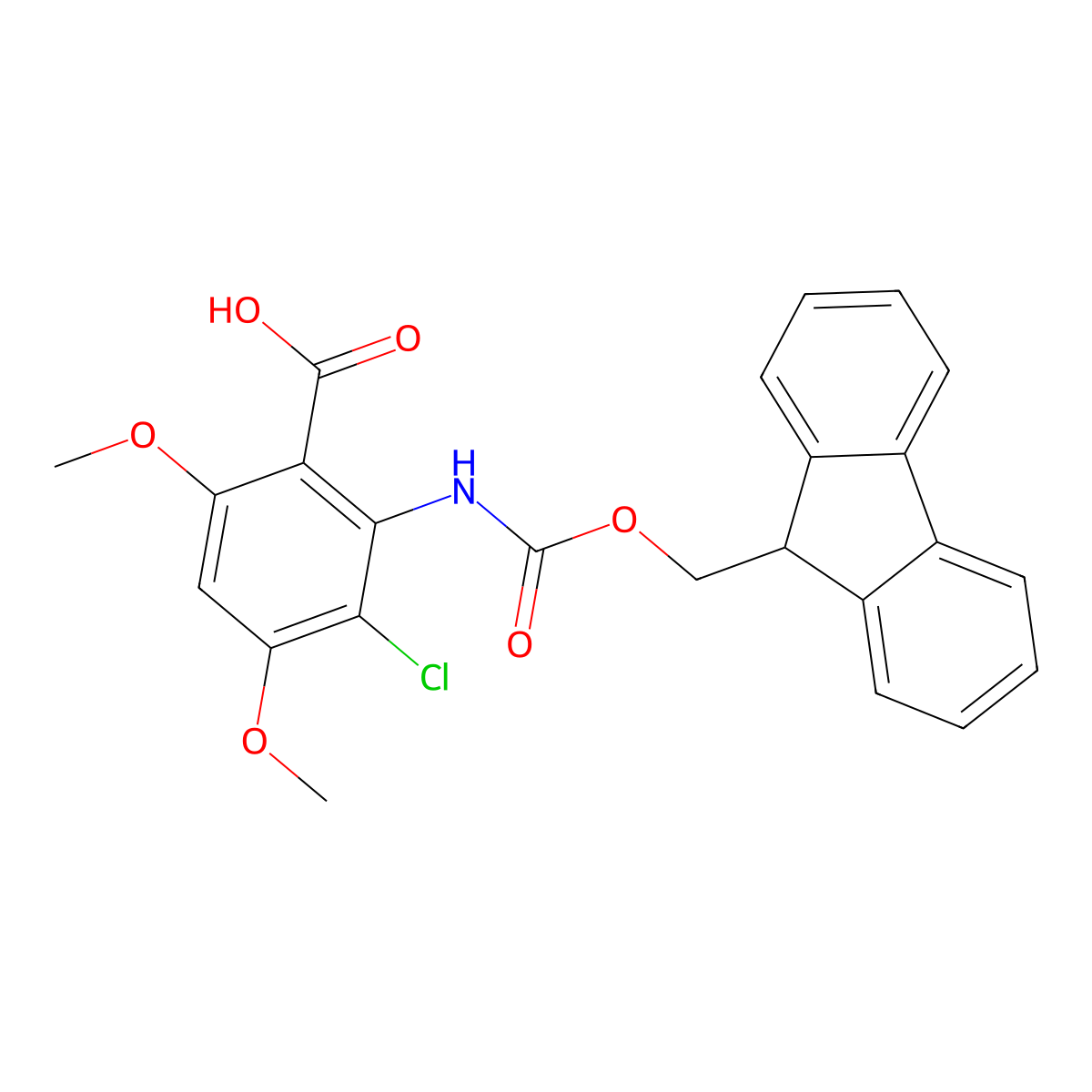 3-chloro-2-({[(9H-fluoren-9-yl)methoxy]carbonyl}amino)-4,6-dimethoxybenzoic acid molecular structure, CAS 2243505-52-2