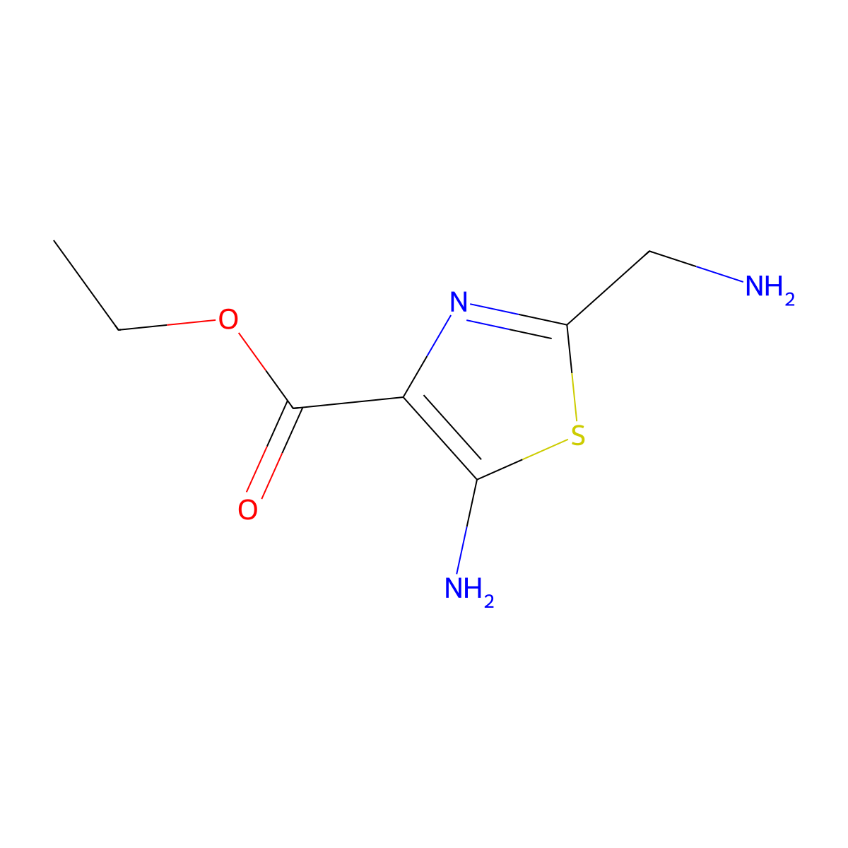 Ethyl 5-amino-2-(aminomethyl)-1,3-thiazole-4-carboxylate molecular structure, CAS 2243505-67-9