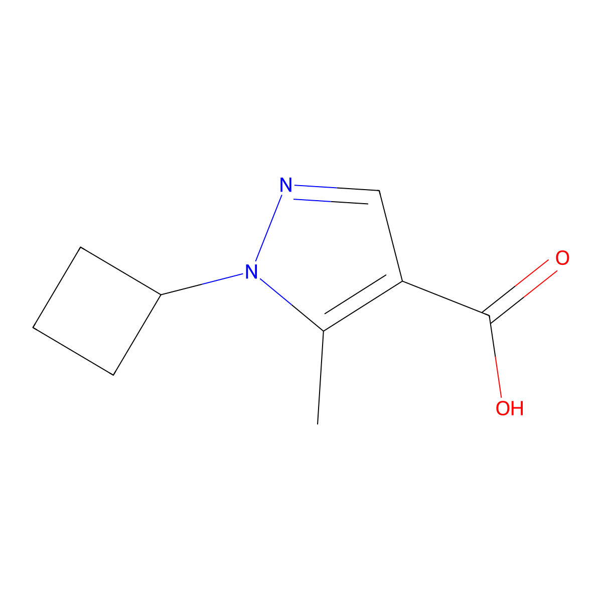 1-cyclobutyl-5-methyl-1H-pyrazole-4-carboxylic acid molecular structure, CAS 2243505-70-4