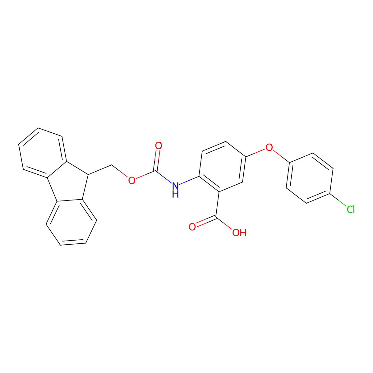 5-(4-chlorophenoxy)-2-({[(9H-fluoren-9-yl)methoxy]carbonyl}amino)benzoic acid molecular structure, CAS 2243505-81-7