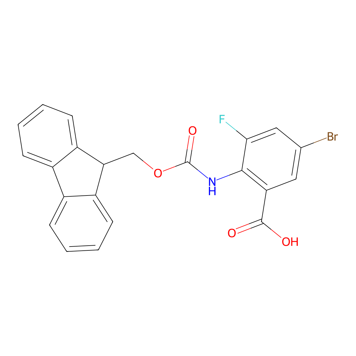 5-bromo-2-({[(9H-fluoren-9-yl)methoxy]carbonyl}amino)-3-fluorobenzoic acid molecular structure, CAS 2243505-84-0