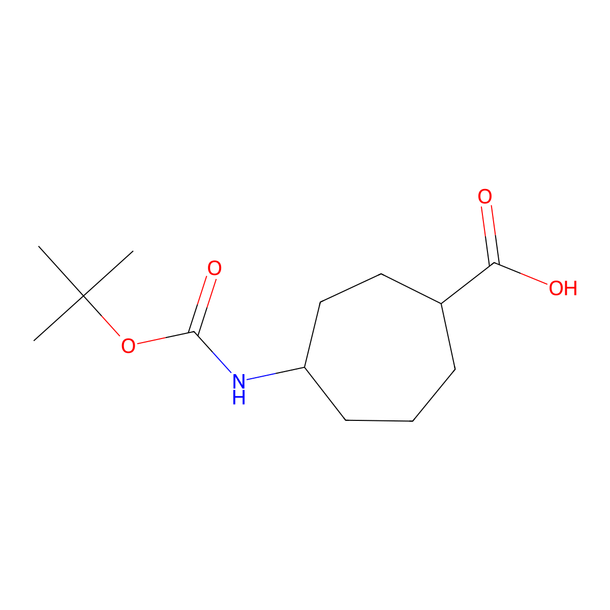 4-(((Tert-butoxy)carbonyl)amino)cycloheptane-1-carboxylic acid molecular structure, CAS 2243505-85-1