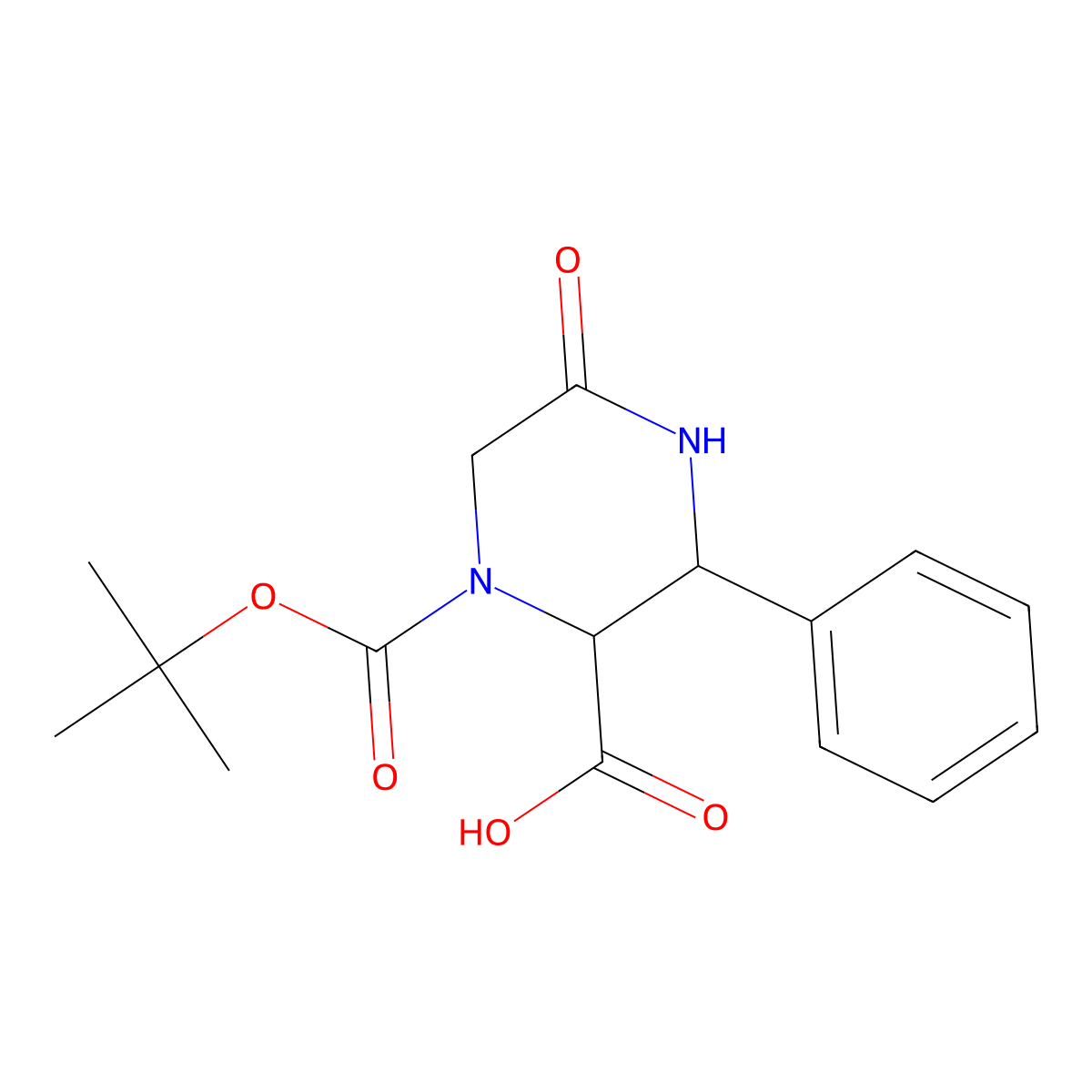 rac-(2R,3S)-1-[(tert-butoxy)carbonyl]-5-oxo-3-phenylpiperazine-2-carboxylic acid molecular structure, CAS 2243505-98-6