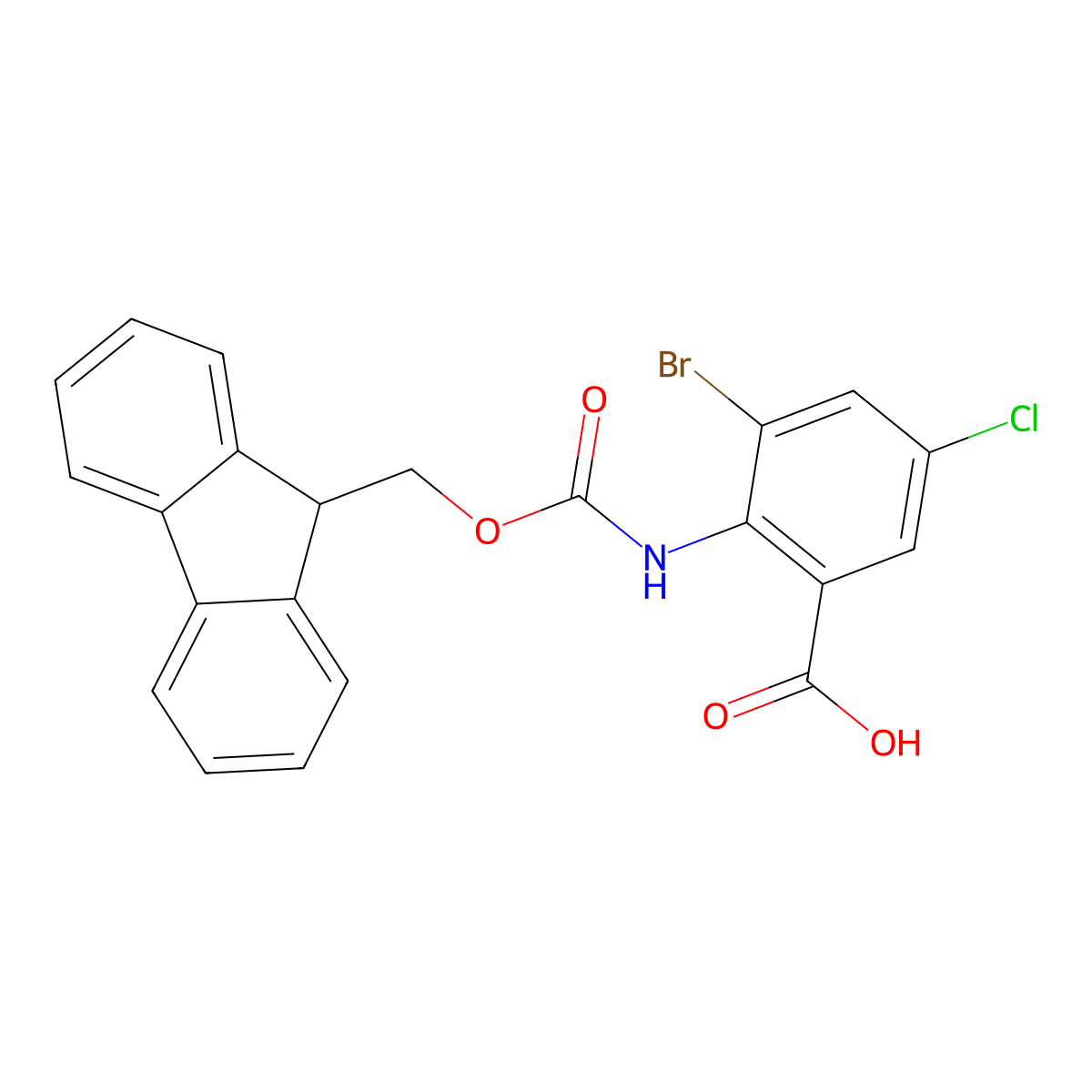 3-bromo-5-chloro-2-({[(9H-fluoren-9-yl)methoxy]carbonyl}amino)benzoic acid molecular structure, CAS 2243506-16-1