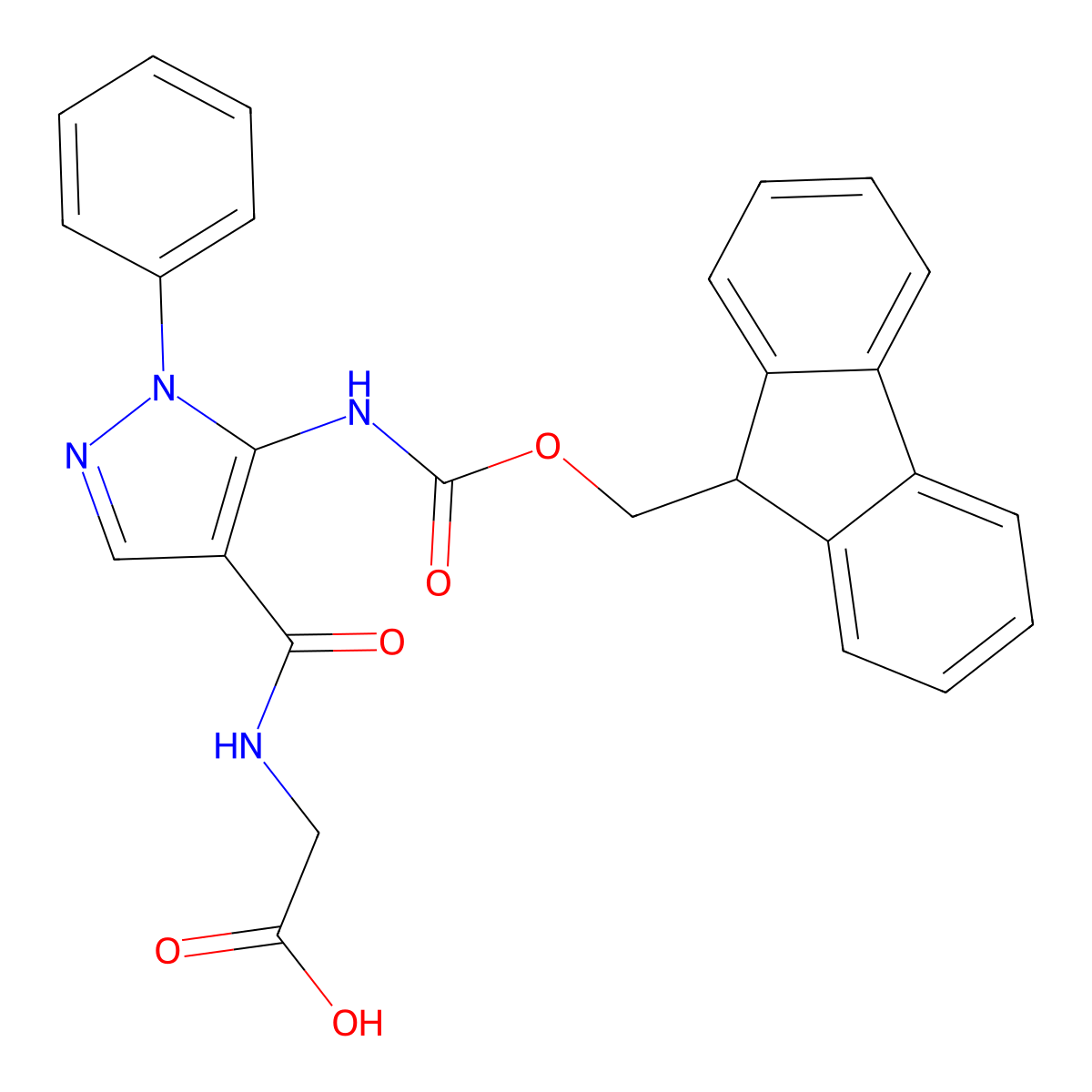 2-{[5-({[(9H-fluoren-9-yl)methoxy]carbonyl}amino)-1-phenyl-1H-pyrazol-4-yl]formamido}acetic acid molecular structure, CAS 2243506-18-3