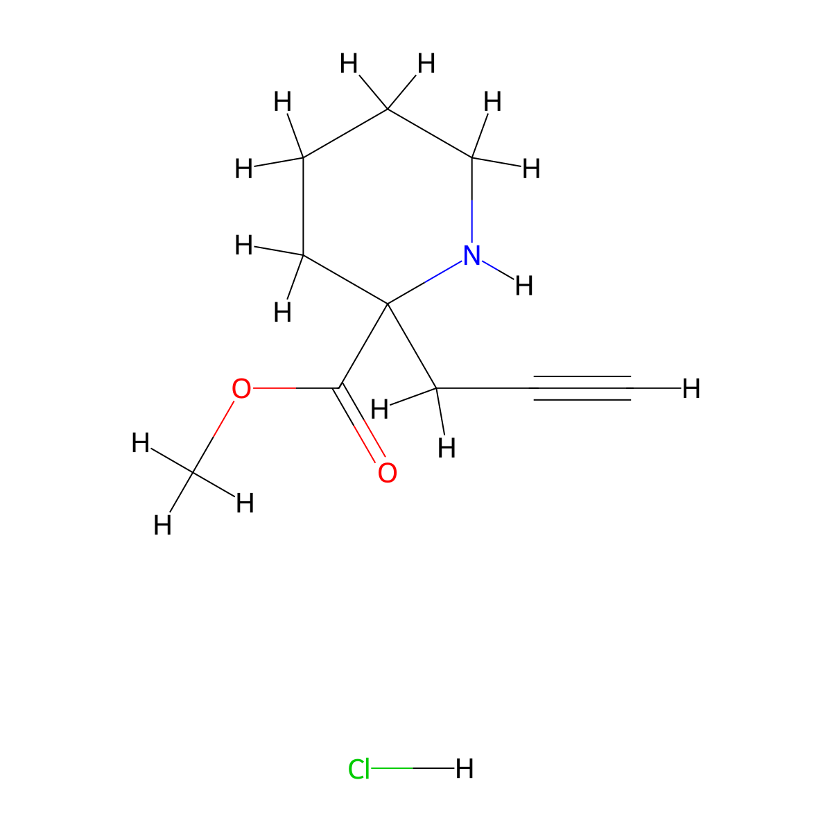 Methyl 2-(prop-2-yn-1-yl)piperidine-2-carboxylate hydrochloride molecular structure, CAS 2243506-27-4