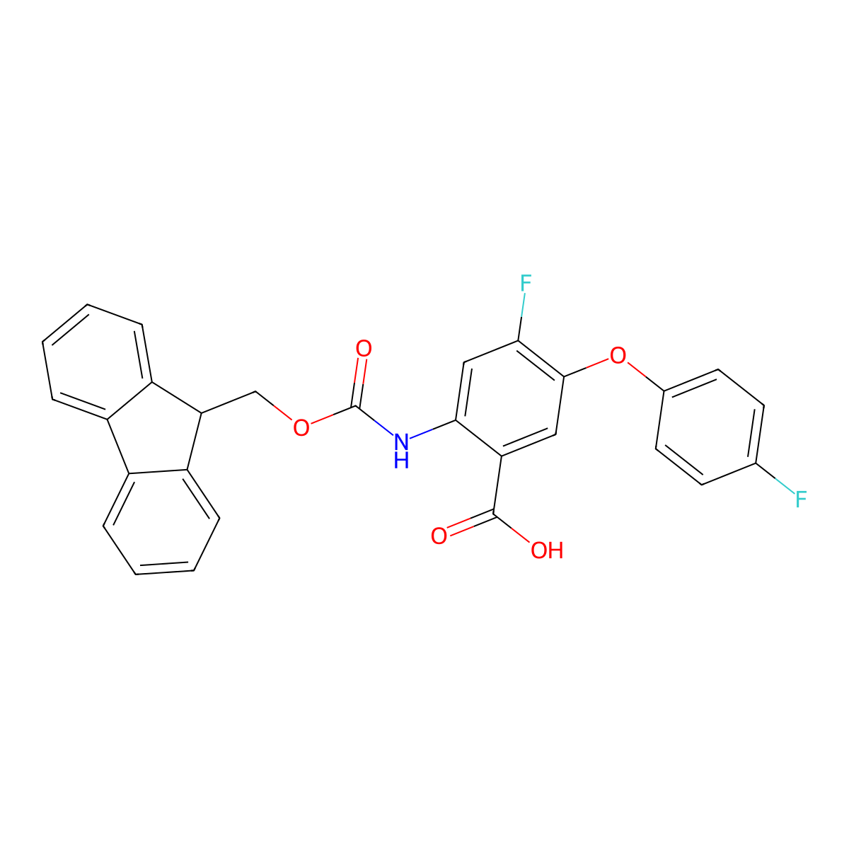 2-({[(9H-fluoren-9-yl)methoxy]carbonyl}amino)-4-fluoro-5-(4-fluorophenoxy)benzoic acid molecular structure, CAS 2243506-28-5