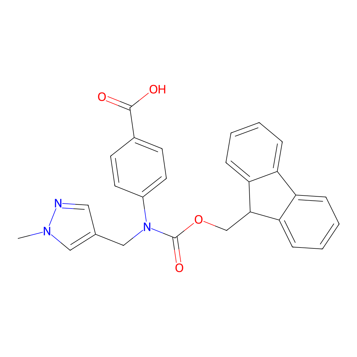 4-({[(9H-fluoren-9-yl)methoxy]carbonyl}[(1-methyl-1H-pyrazol-4-yl)methyl]amino)benzoic acid molecular structure, CAS 2243506-53-6