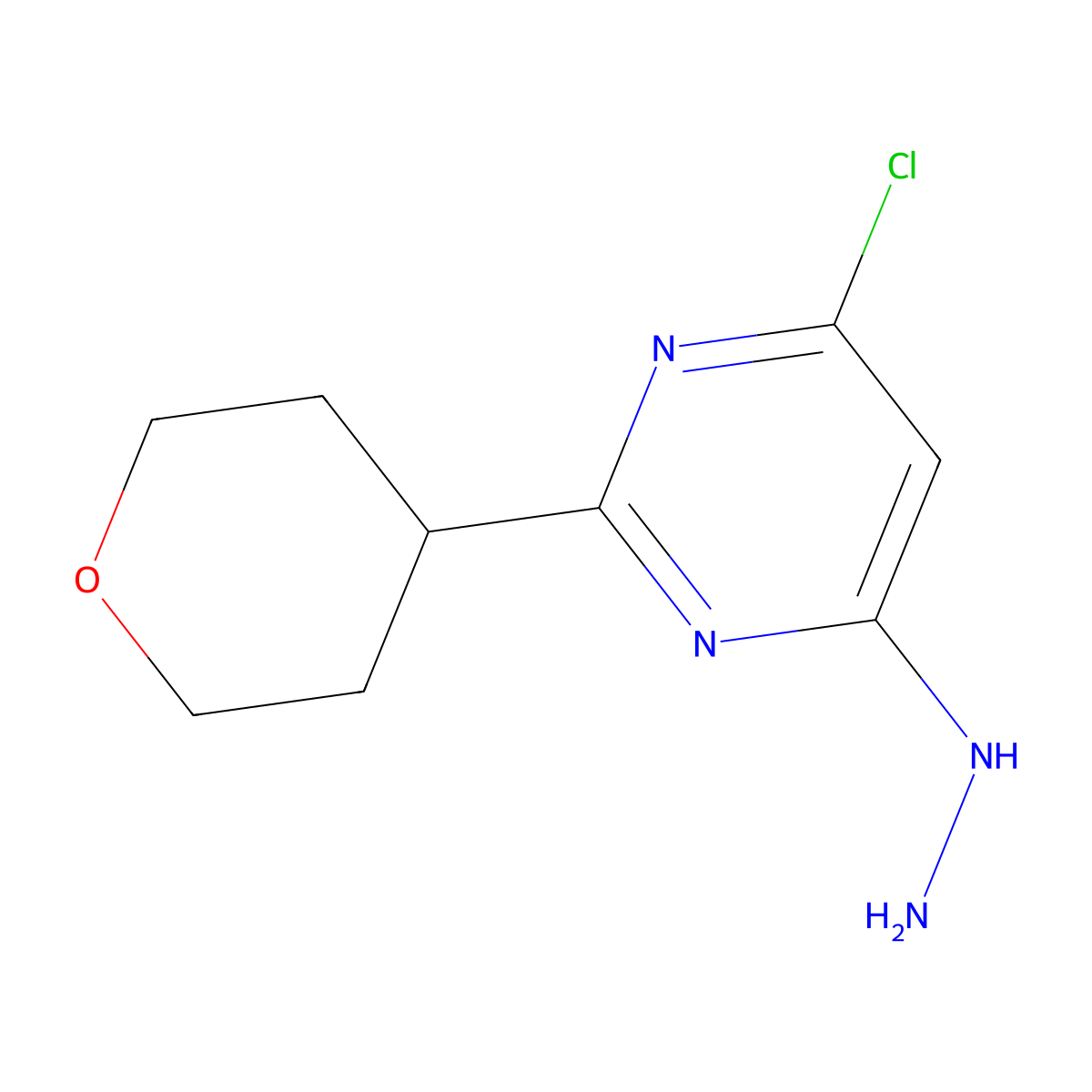 4-Chloro-6-hydrazinyl-2-(oxan-4-yl)pyrimidine molecular structure, CAS 2243506-55-8