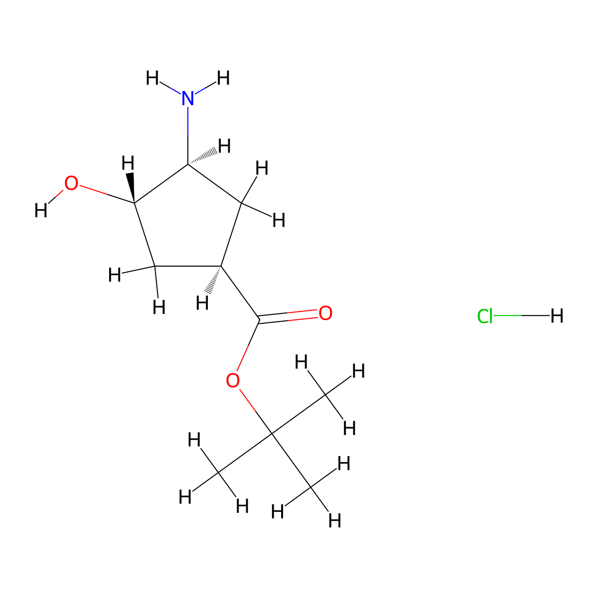 rac-tert-butyl (1R,3S,4S)-3-amino-4-hydroxycyclopentane-1-carboxylate hydrochloride molecular structure, CAS 2243506-58-1