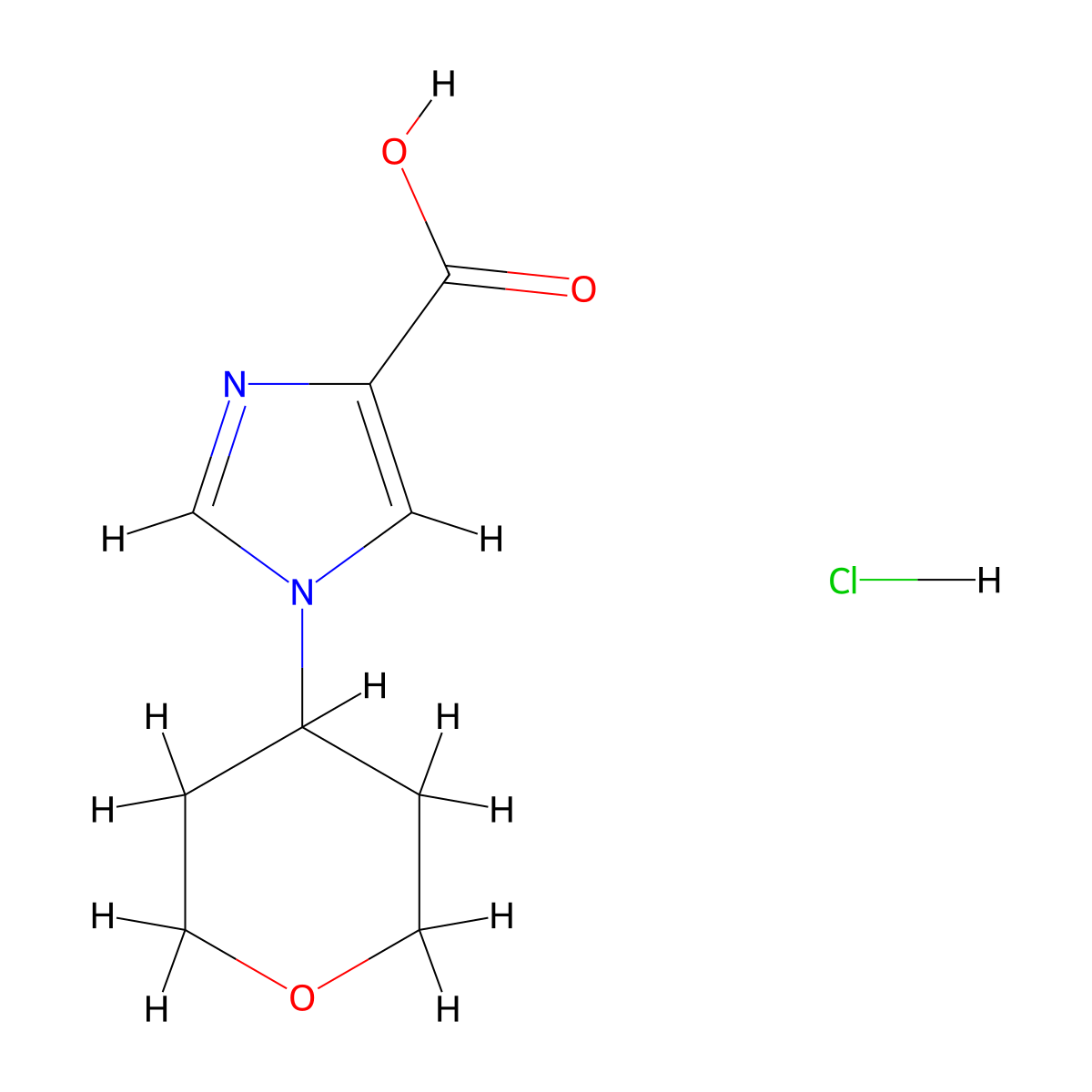 1-(oxan-4-yl)-1H-imidazole-4-carboxylic acid hydrochloride molecular structure, CAS 2243507-02-8