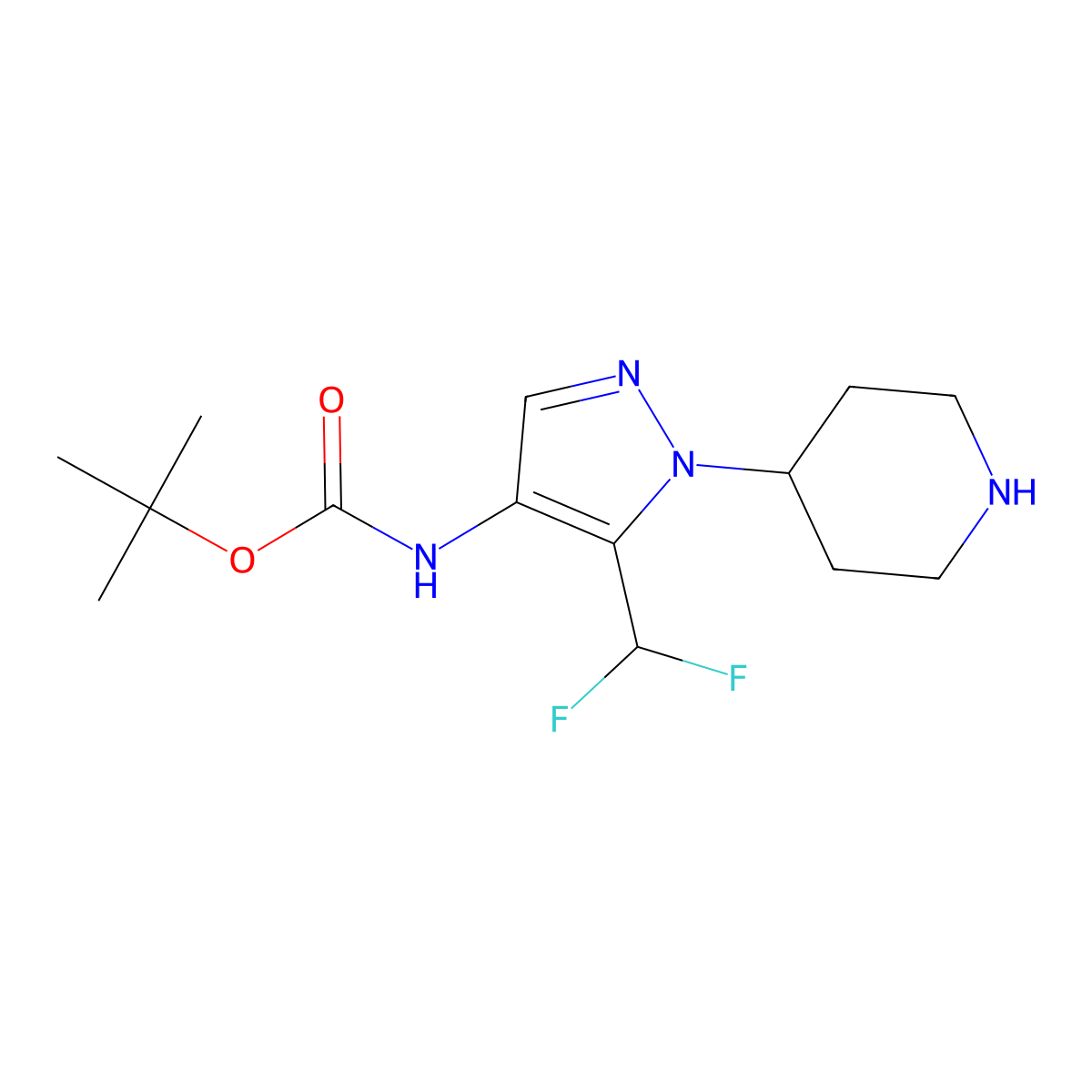 tert-butyl N-(5-(difluoromethyl)-1-(piperidin-4-yl)-1H-pyrazol-4-yl)carbamate molecular structure, CAS 2243507-35-7
