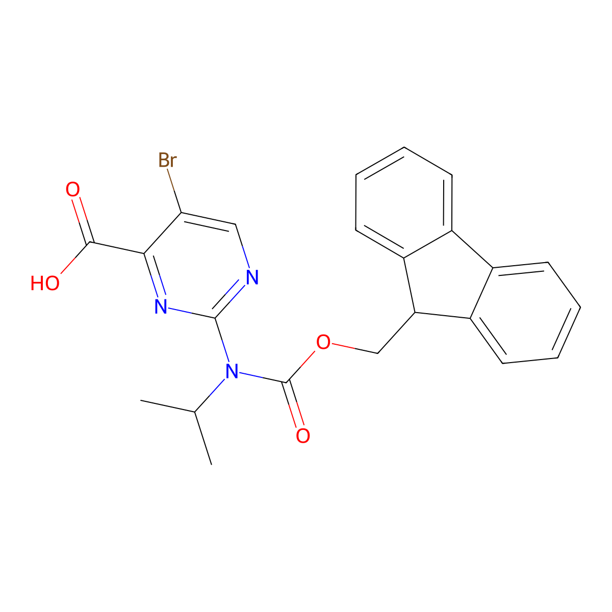 5-bromo-2-({[(9H-fluoren-9-yl)methoxy]carbonyl}(propan-2-yl)amino)pyrimidine-4-carboxylic acid molecular structure, CAS 2243507-39-1