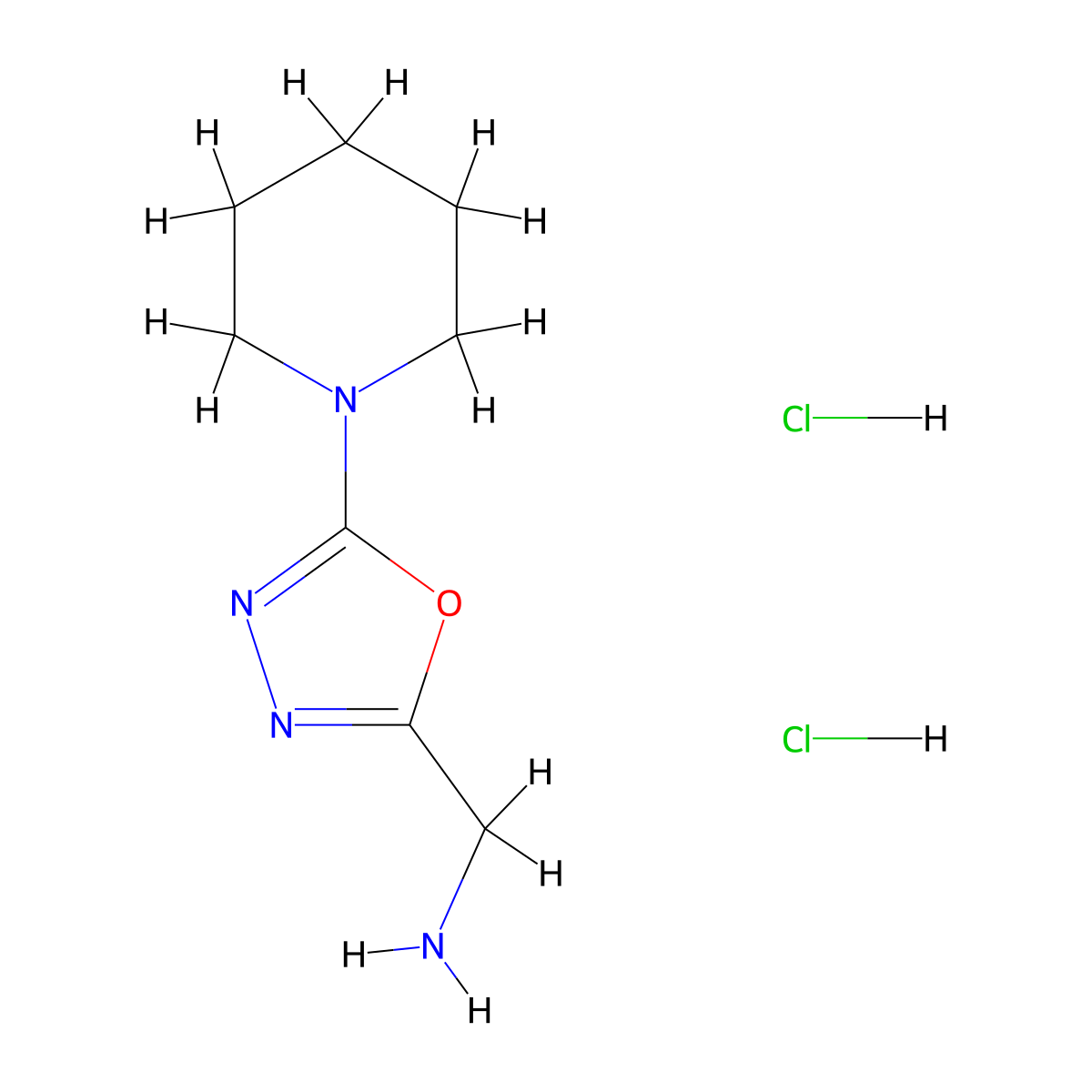 [5-(Piperidin-1-yl)-1,3,4-oxadiazol-2-yl]methanamine dihydrochloride molecular structure, CAS 2243507-54-0