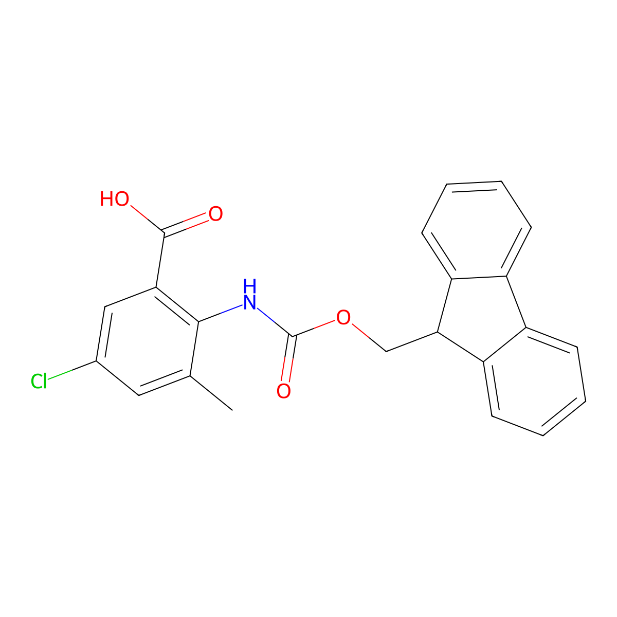 5-chloro-2-({[(9H-fluoren-9-yl)methoxy]carbonyl}amino)-3-methylbenzoic acid molecular structure, CAS 2243507-71-1