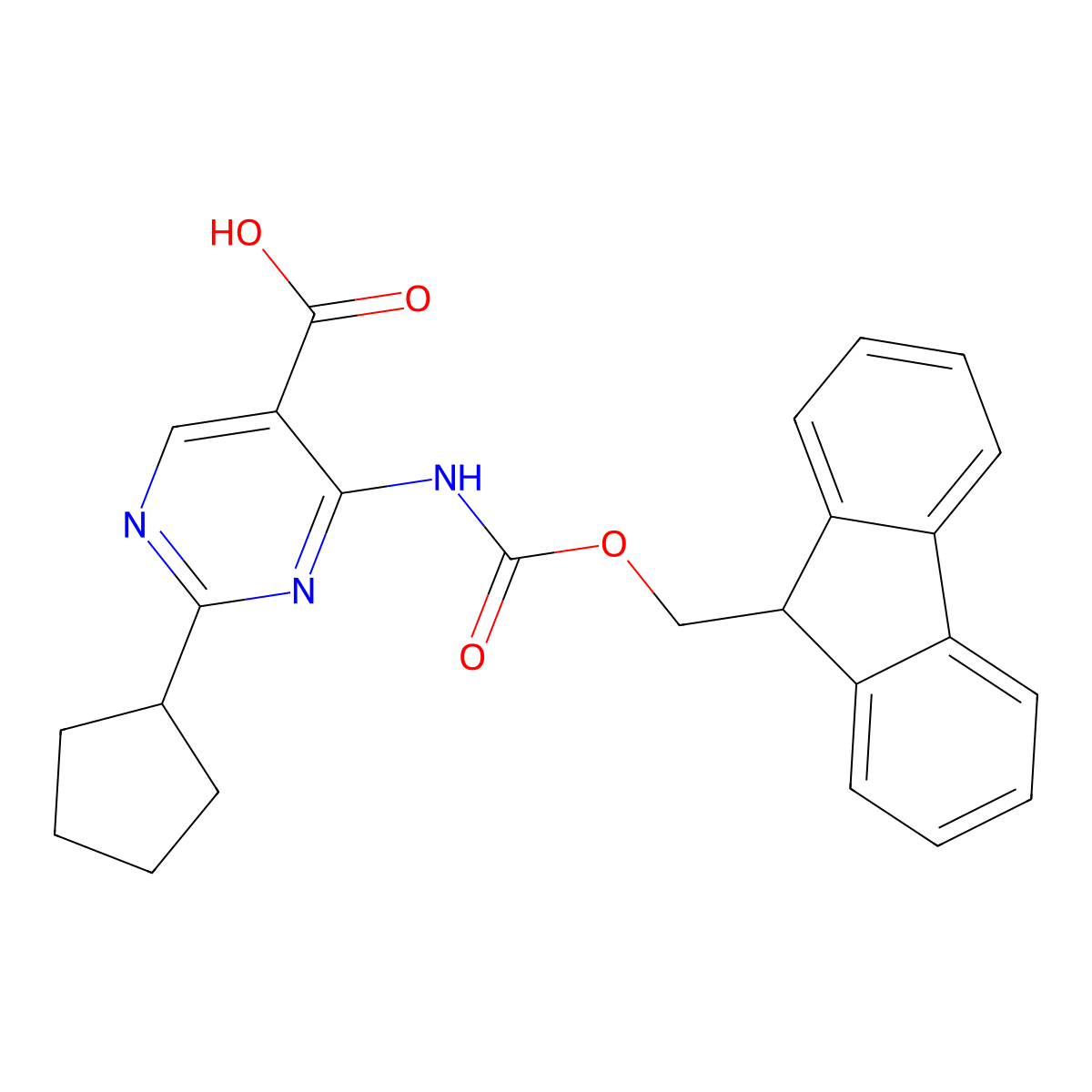 2-cyclopentyl-4-({[(9H-fluoren-9-yl)methoxy]carbonyl}amino)pyrimidine-5-carboxylic acid molecular structure, CAS 2243507-74-4