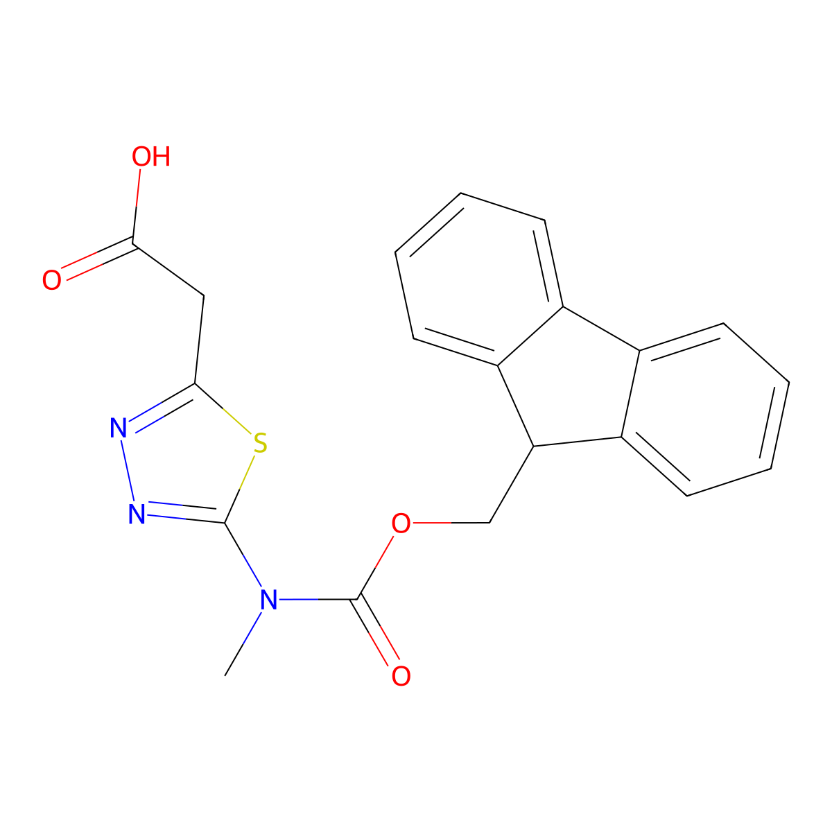 2-[5-({[(9H-fluoren-9-yl)methoxy]carbonyl}(methyl)amino)-1,3,4-thiadiazol-2-yl]acetic acid molecular structure, CAS 2243507-76-6