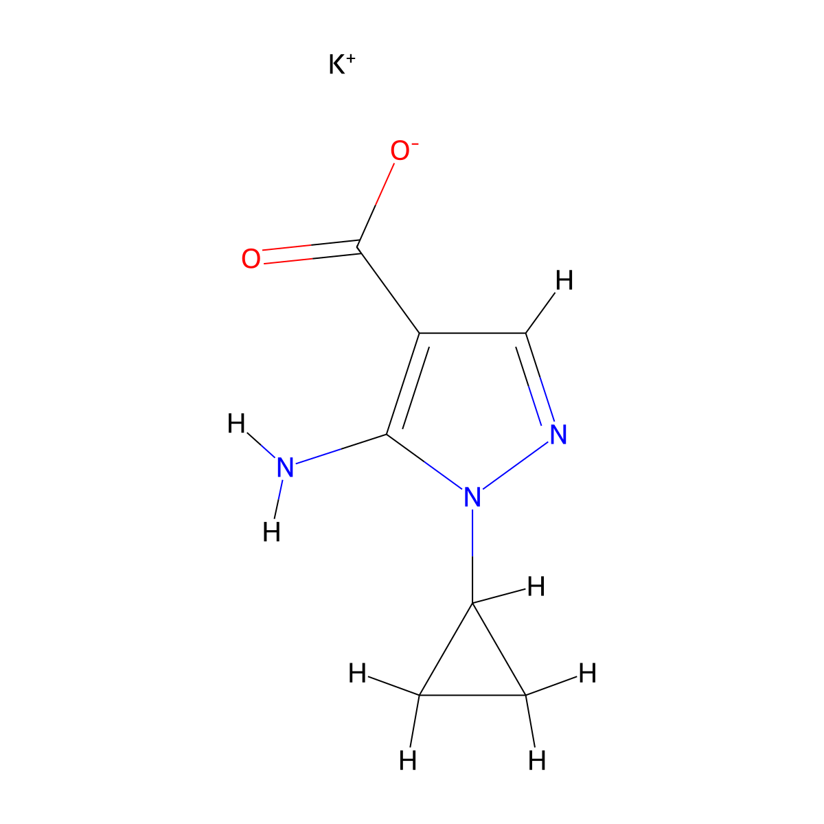 Potassium 5-amino-1-cyclopropyl-1H-pyrazole-4-carboxylate molecular structure, CAS 2243507-91-5
