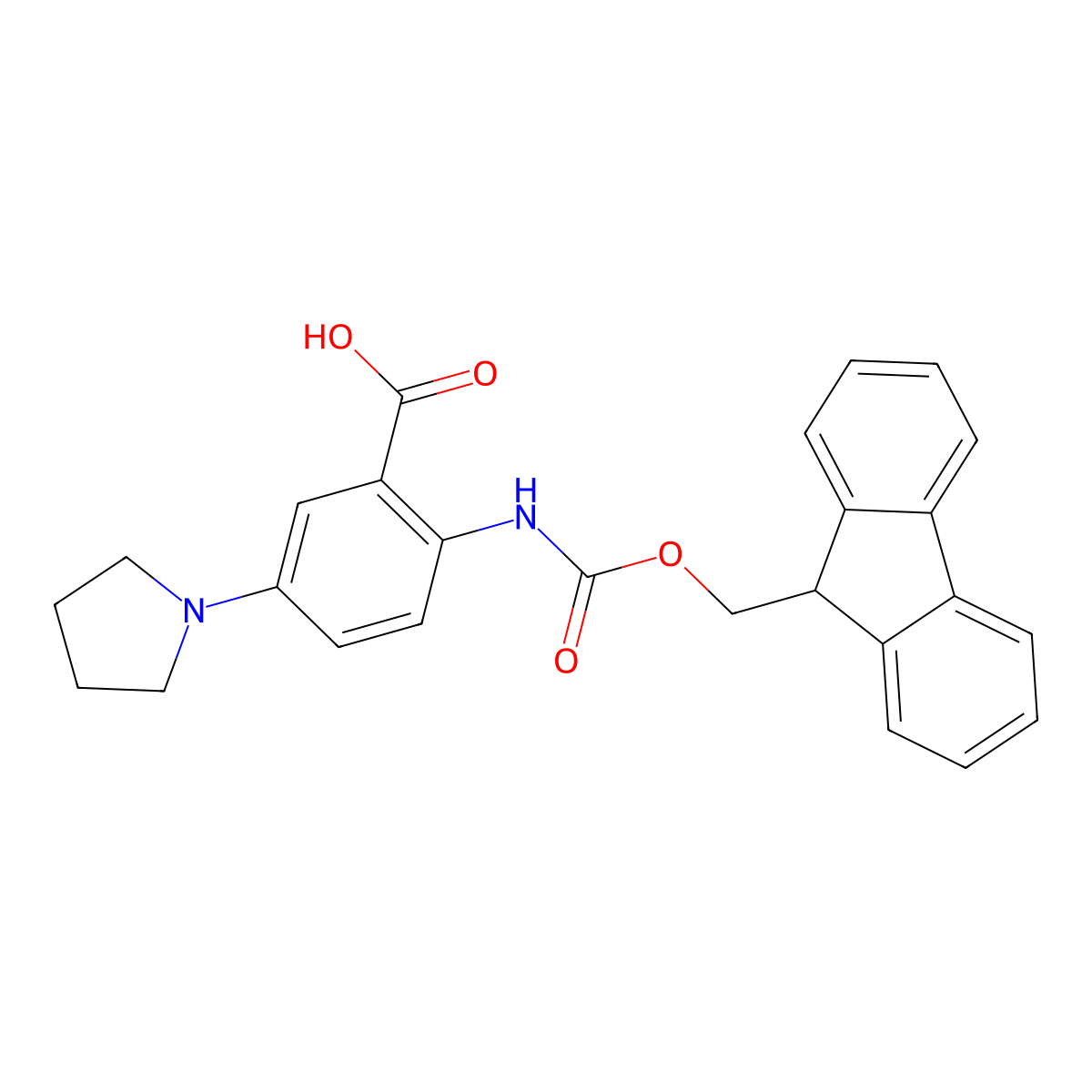 2-({[(9H-fluoren-9-yl)methoxy]carbonyl}amino)-5-(pyrrolidin-1-yl)benzoic acid molecular structure, CAS 2243507-95-9