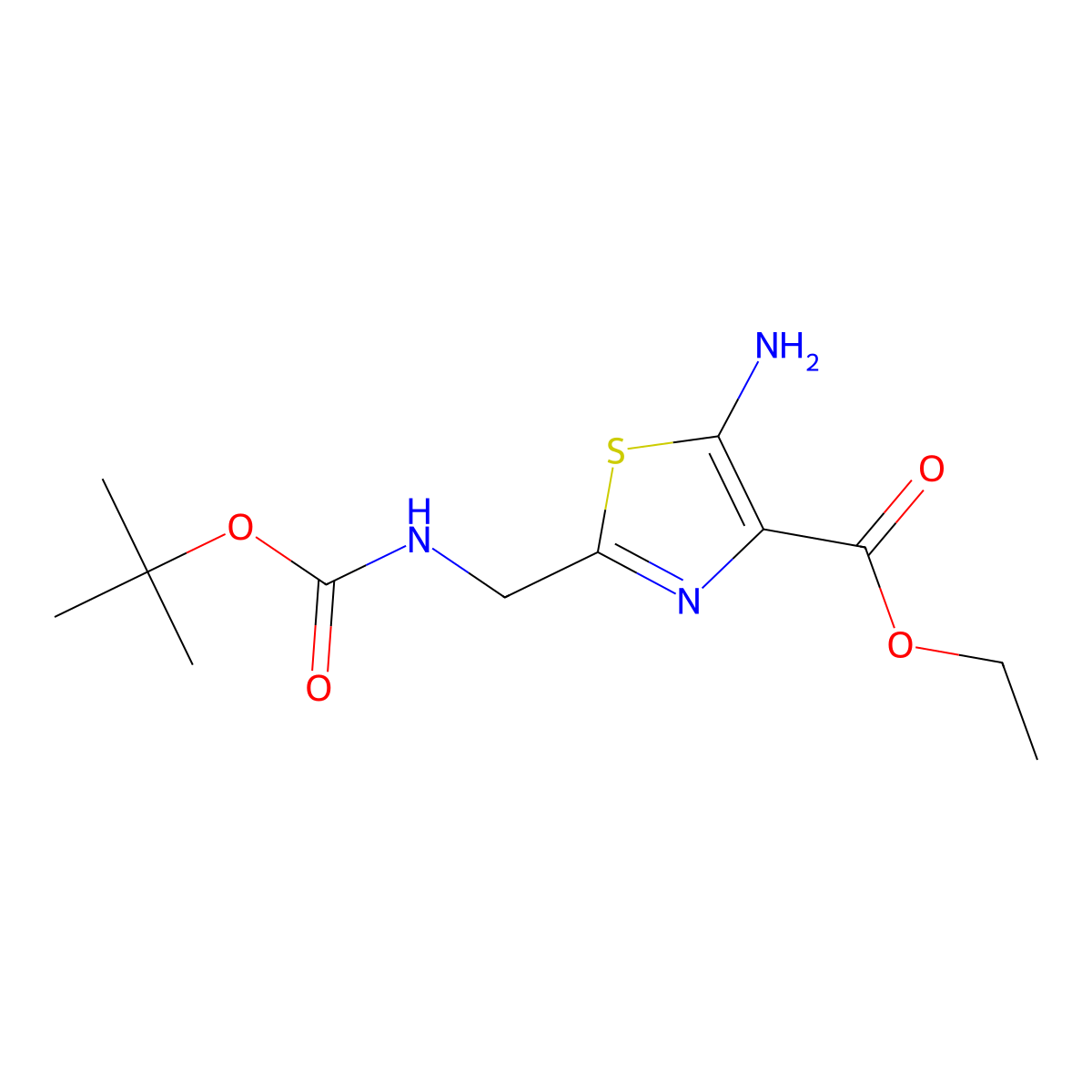 Ethyl 5-amino-2-({[(tert-butoxy)carbonyl]amino}methyl)-1,3-thiazole-4-carboxylate molecular structure, CAS 2243508-34-9