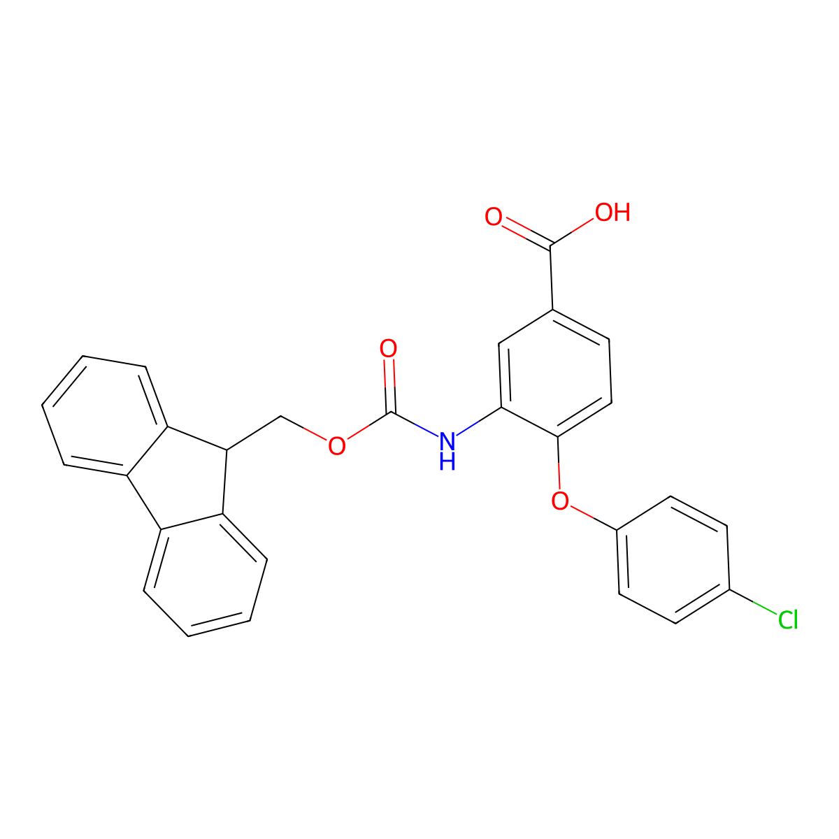 4-(4-chlorophenoxy)-3-({[(9H-fluoren-9-yl)methoxy]carbonyl}amino)benzoic acid molecular structure, CAS 2243508-46-3