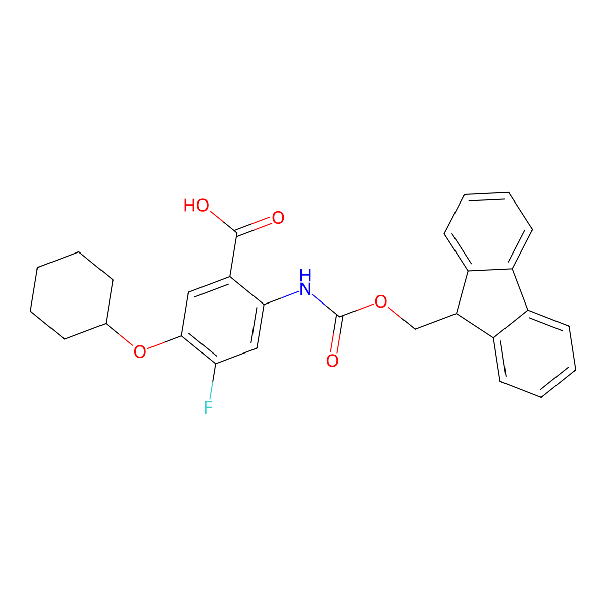 5-(cyclohexyloxy)-2-({[(9H-fluoren-9-yl)methoxy]carbonyl}amino)-4-fluorobenzoic acid molecular structure, CAS 2243508-50-9