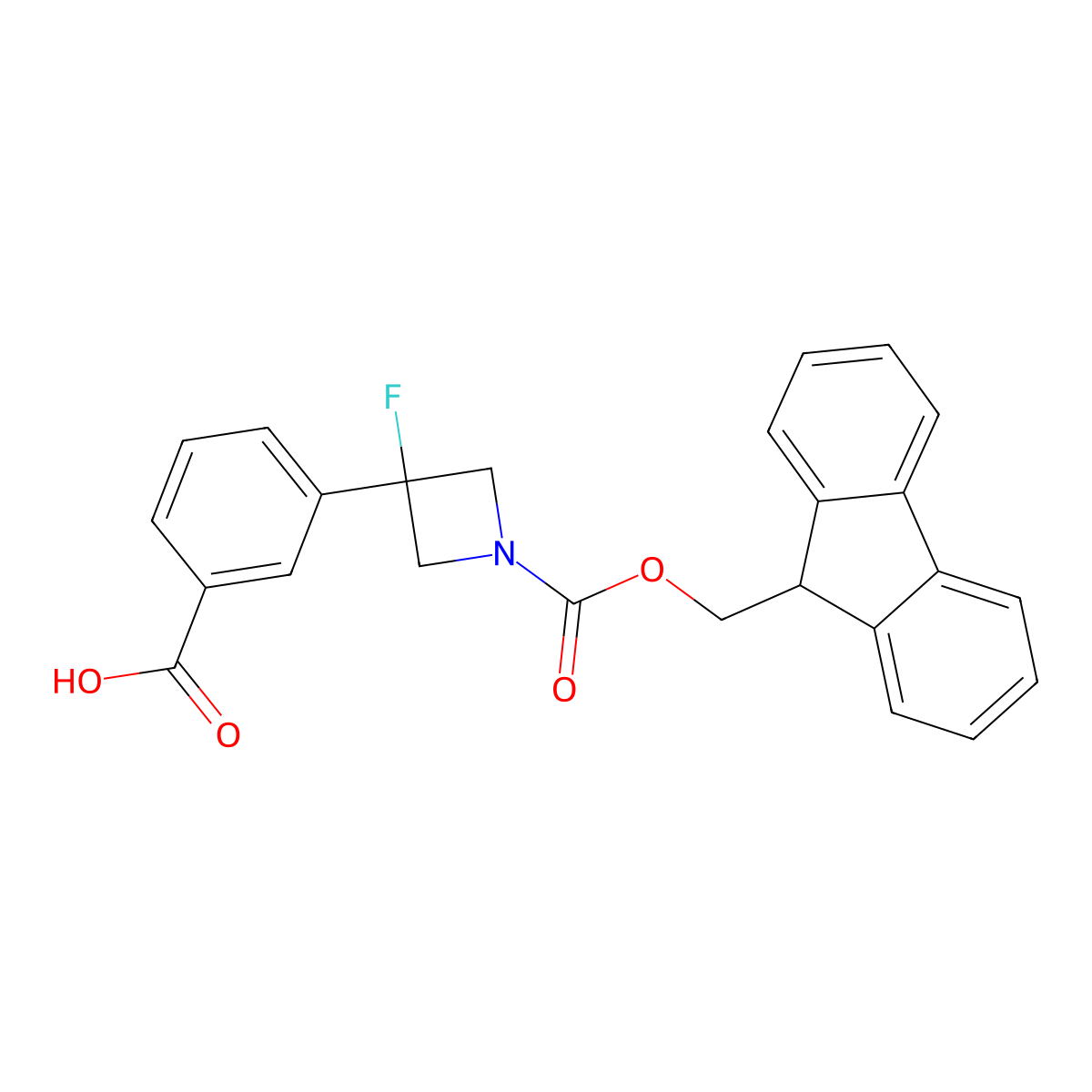3-(1-{[(9H-fluoren-9-yl)methoxy]carbonyl}-3-fluoroazetidin-3-yl)benzoic acid molecular structure, CAS 2243508-51-0