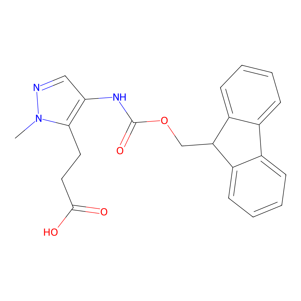 3-[4-({[(9H-fluoren-9-yl)methoxy]carbonyl}amino)-1-methyl-1H-pyrazol-5-yl]propanoic acid molecular structure, CAS 2243508-72-5