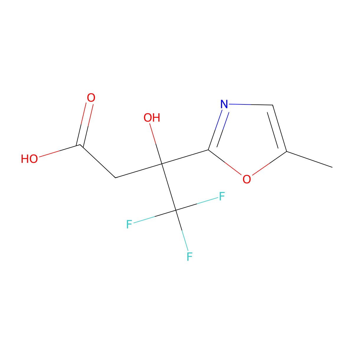 4,4,4-Trifluoro-3-hydroxy-3-(5-methyl-1,3-oxazol-2-yl)butanoic acid molecular structure, CAS 2243508-74-7