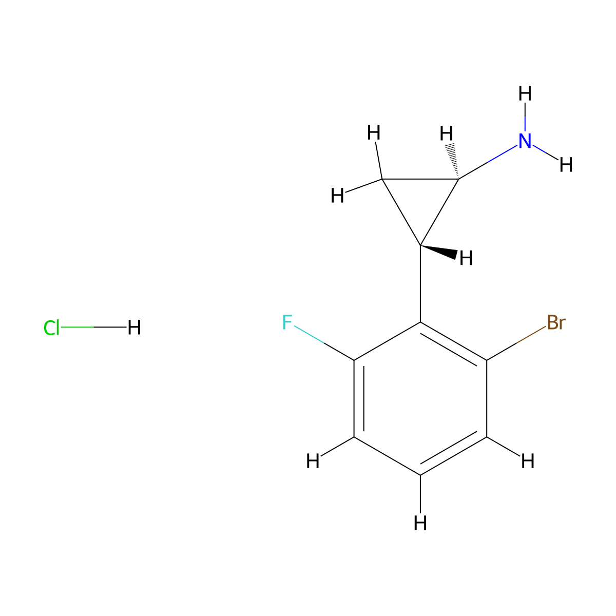 rac-(1R,2S)-2-(2-bromo-6-fluorophenyl)cyclopropan-1-amine hydrochloride molecular structure, CAS 2243508-85-0