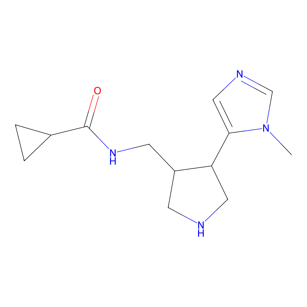 rac-N-{[(3R,4R)-4-(1-methyl-1H-imidazol-5-yl)pyrrolidin-3-yl]methyl}cyclopropanecarboxamide molecular structure, CAS 2243508-89-4