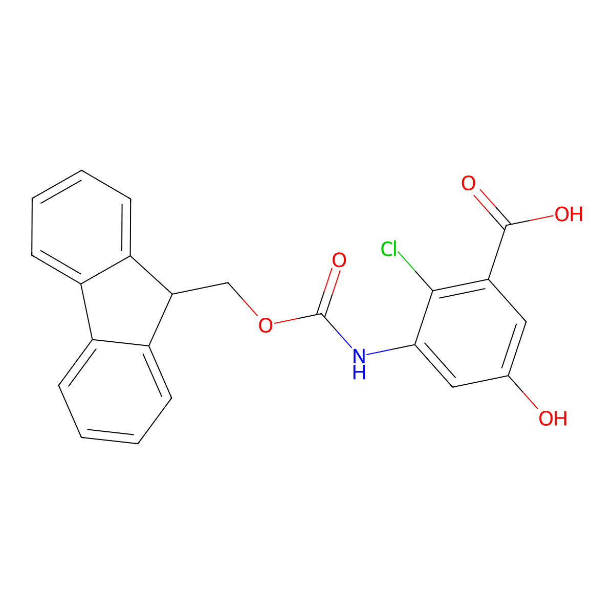 2-chloro-3-({[(9H-fluoren-9-yl)methoxy]carbonyl}amino)-5-hydroxybenzoic acid molecular structure, CAS 2243508-97-4