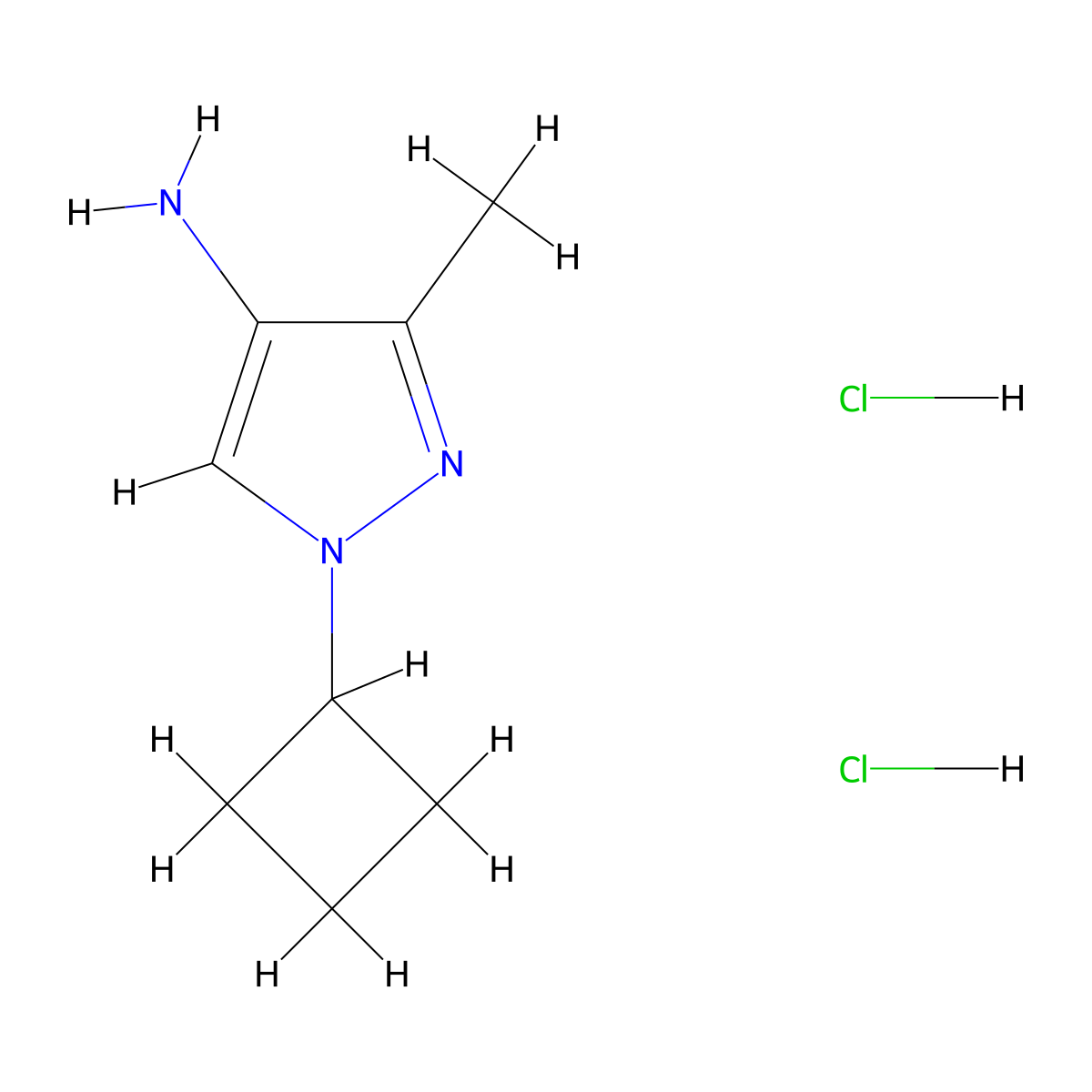 1-cyclobutyl-3-methyl-1H-pyrazol-4-amine dihydrochloride molecular structure, CAS 2243508-98-5