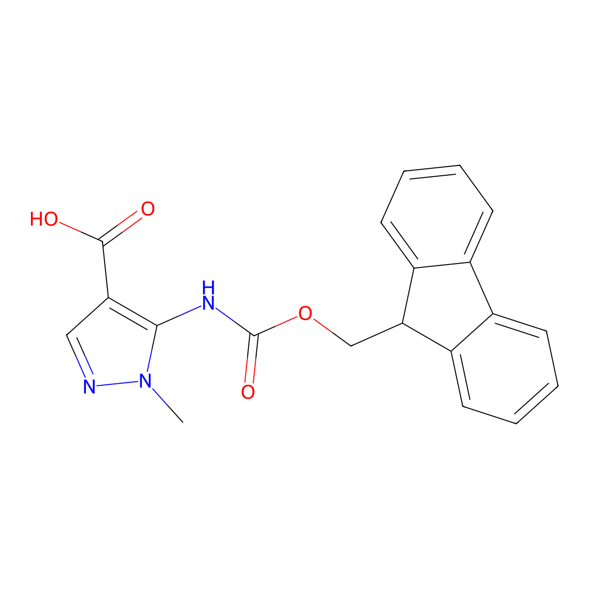 5-({[(9H-fluoren-9-yl)methoxy]carbonyl}amino)-1-methyl-1H-pyrazole-4-carboxylic acid molecular structure, CAS 2243509-10-4