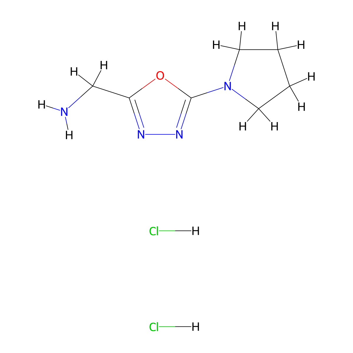 (5-(Pyrrolidin-1-yl)-1,3,4-oxadiazol-2-yl)methanamine dihydrochloride molecular structure, CAS 2243509-32-0
